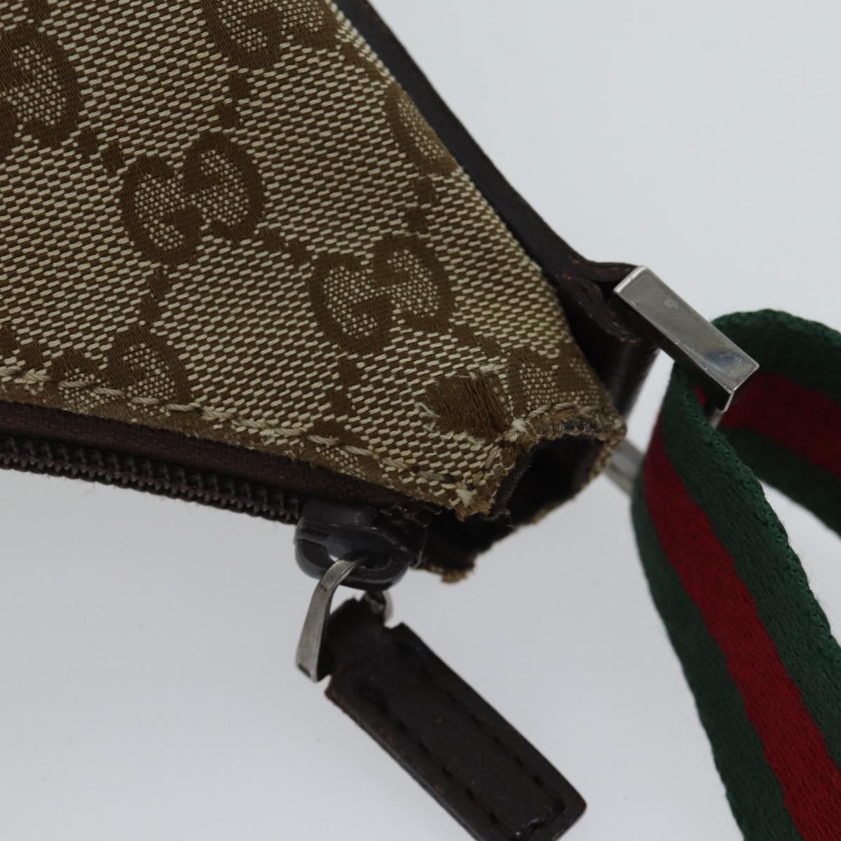 GUCCI GG Canvas Web Sherry Line Shoulder Bag Beige Red Green 192756 Auth ki4312