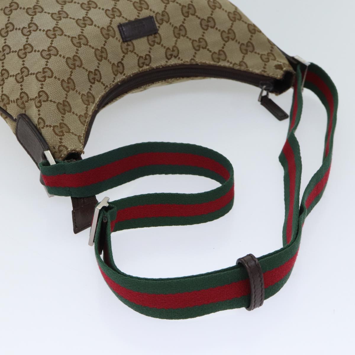 GUCCI GG Canvas Web Sherry Line Shoulder Bag Beige Red Green 192756 Auth ki4312