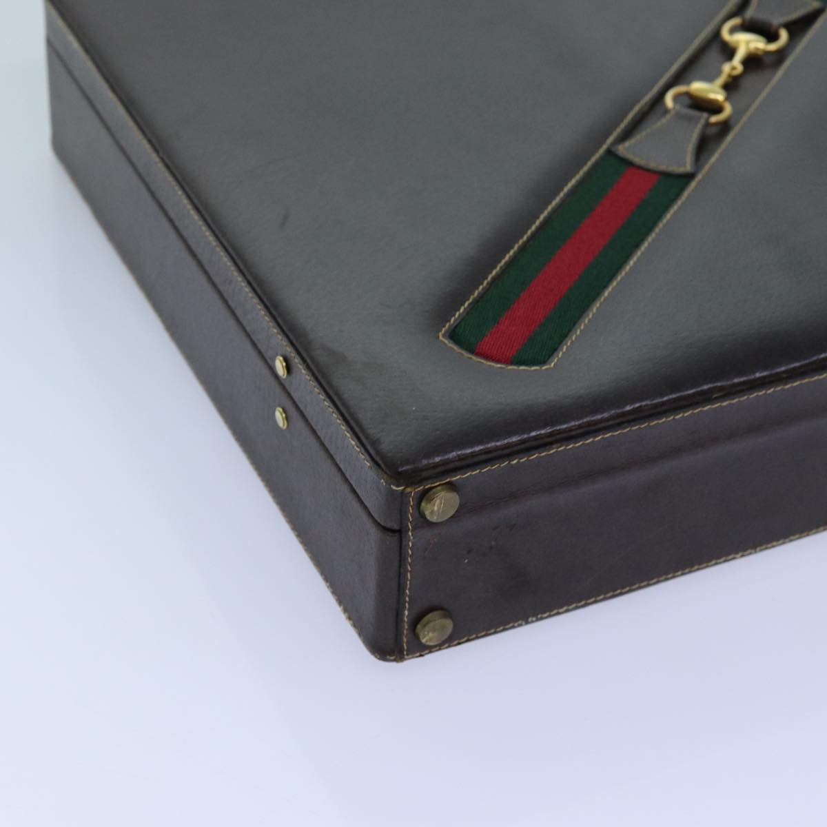 GUCCI Horsebit Old Gucci Briefcase Leather Red Green Brown Auth ki4323