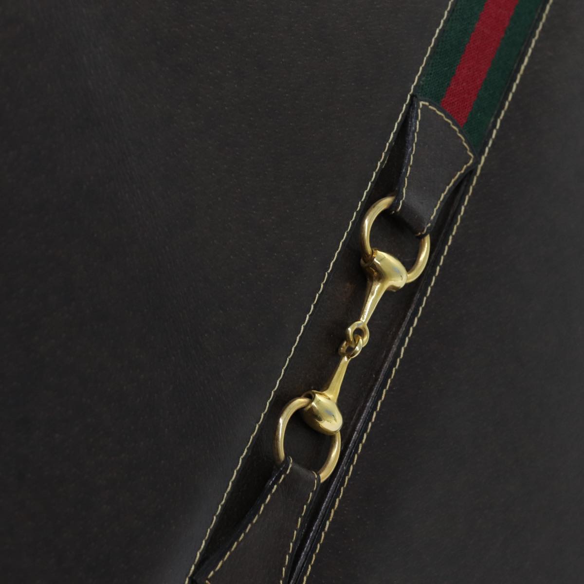 GUCCI Horsebit Old Gucci Briefcase Leather Red Green Brown Auth ki4323