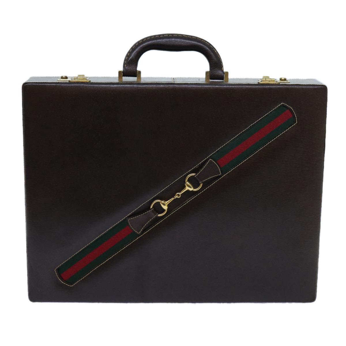 GUCCI Horsebit Old Gucci Briefcase Leather Red Green Brown Auth ki4323