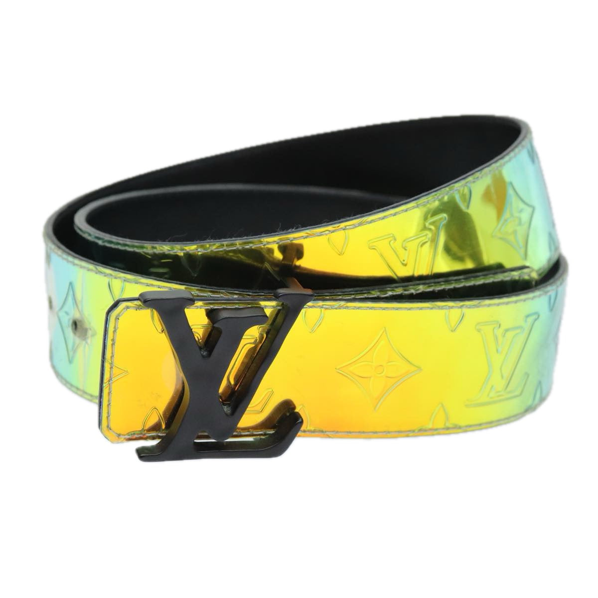 LOUIS VUITTON Monogram Prism Ceinture LV Shape Belt Black M0251 LV Auth ki4430