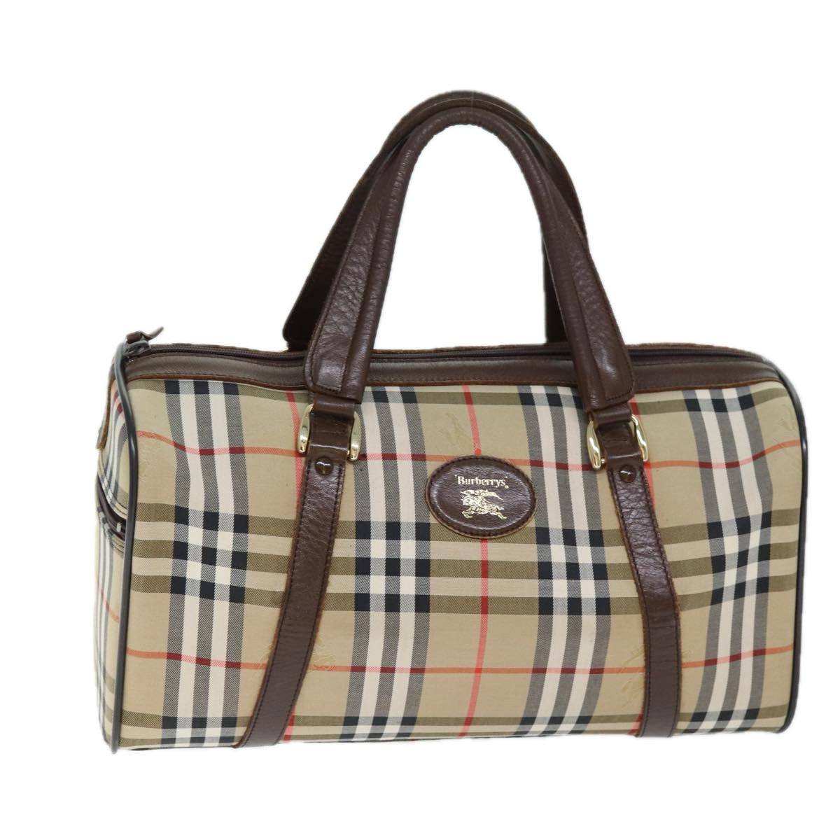 Burberrys Nova Check Boston Bag Canvas Beige Auth ki4441