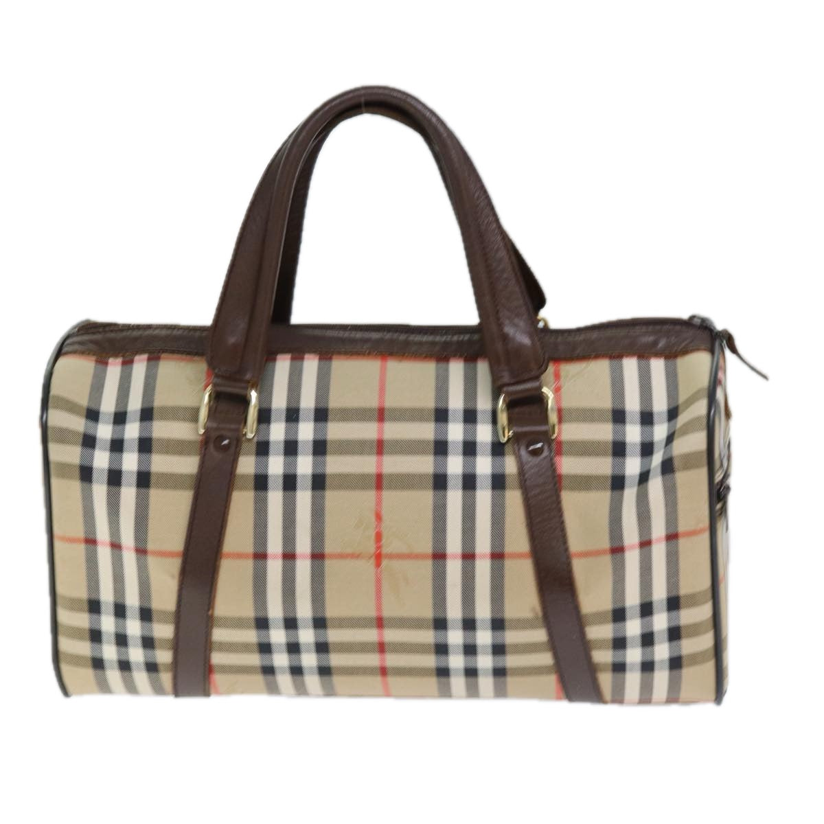 Burberrys Nova Check Boston Bag Canvas Beige Auth ki4441