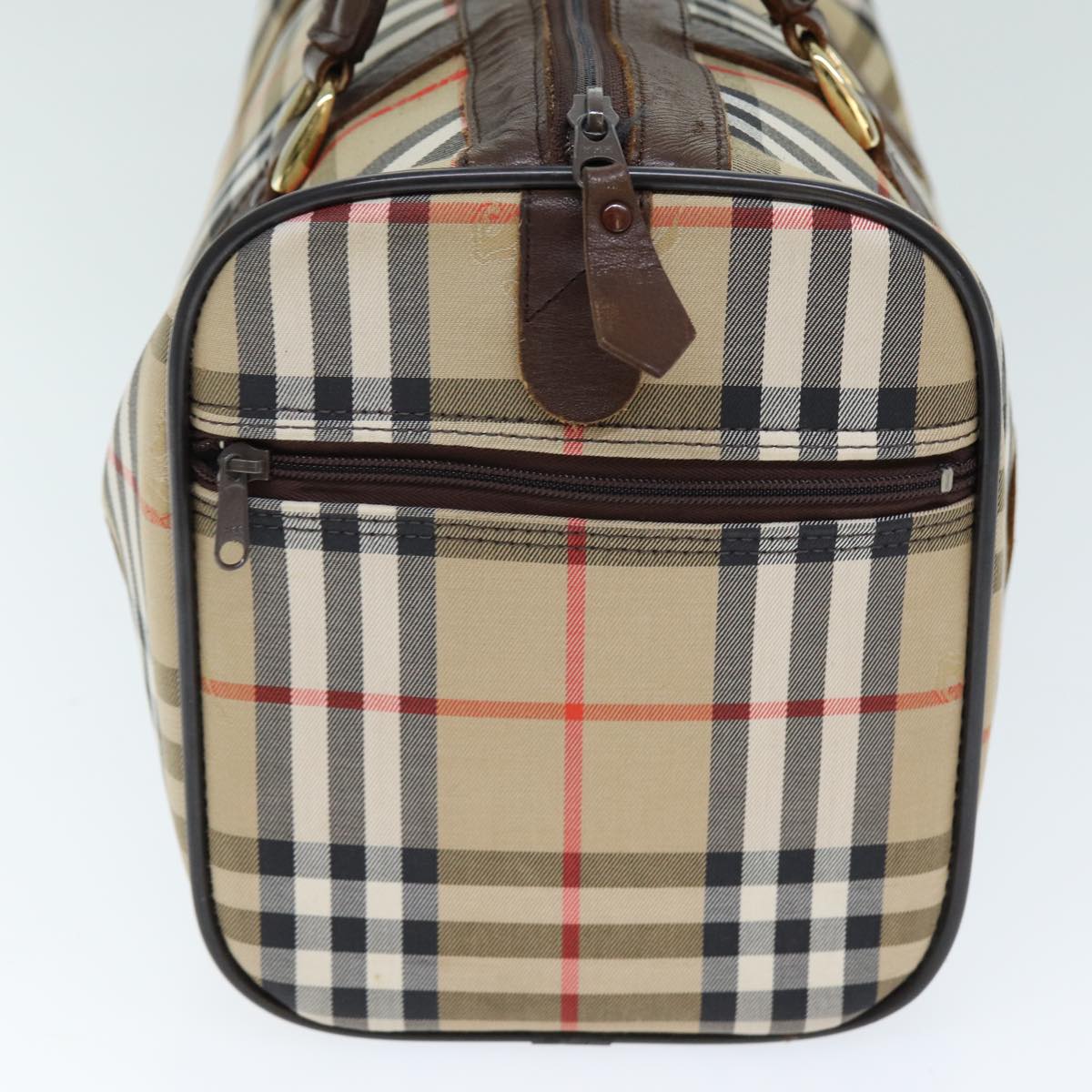 Burberrys Nova Check Boston Bag Canvas Beige Auth ki4441