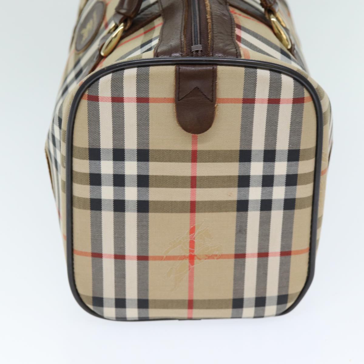 Burberrys Nova Check Boston Bag Canvas Beige Auth ki4441