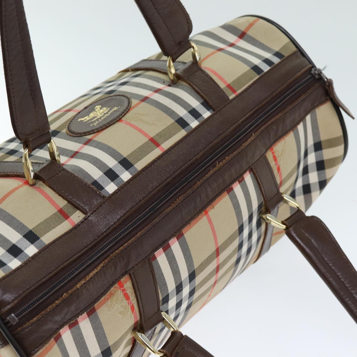 Burberrys Nova Check Boston Bag Canvas Beige Auth ki4441