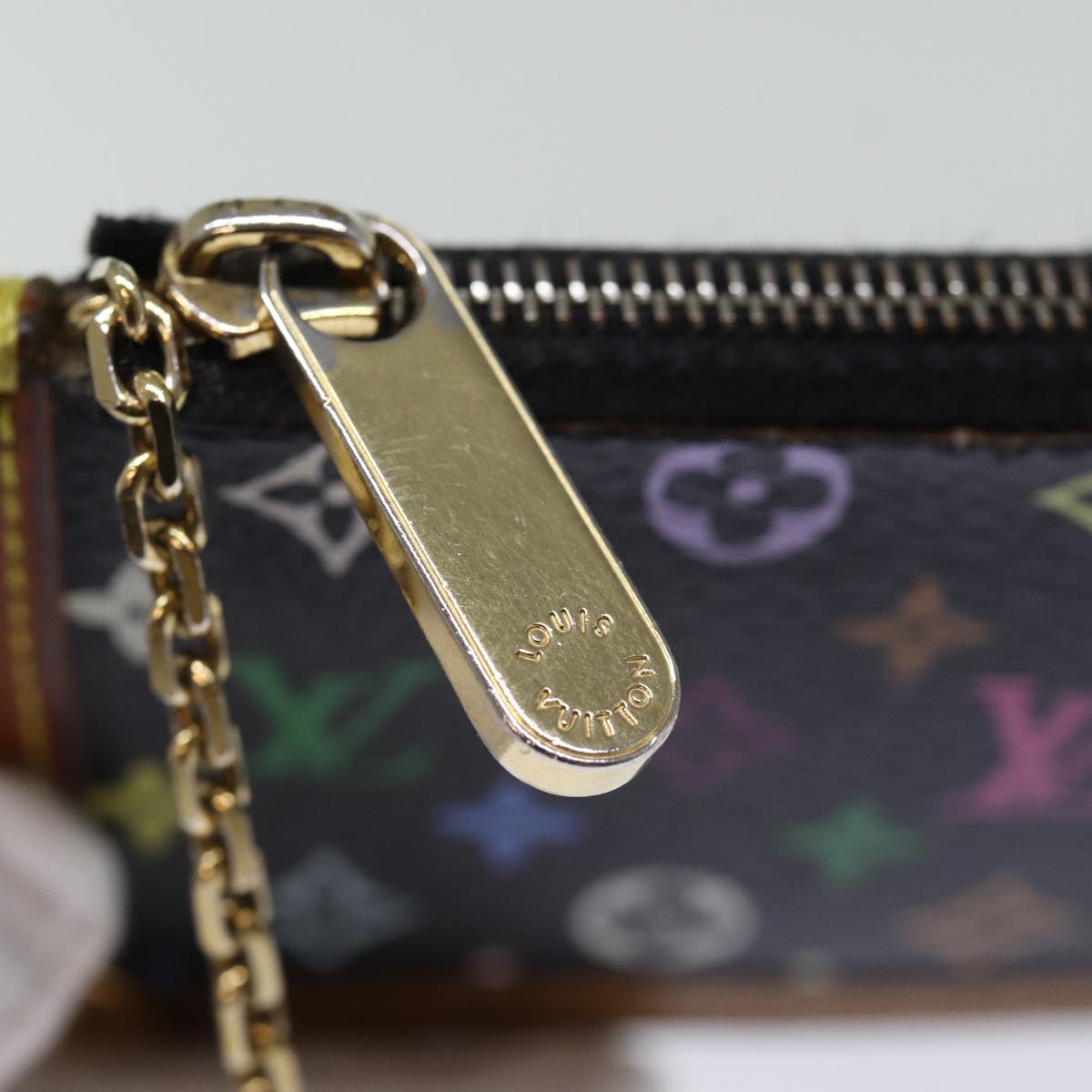 LOUIS VUITTON Monogram Multicolor Pochette Cles Purse Black M92654 Auth ki4471