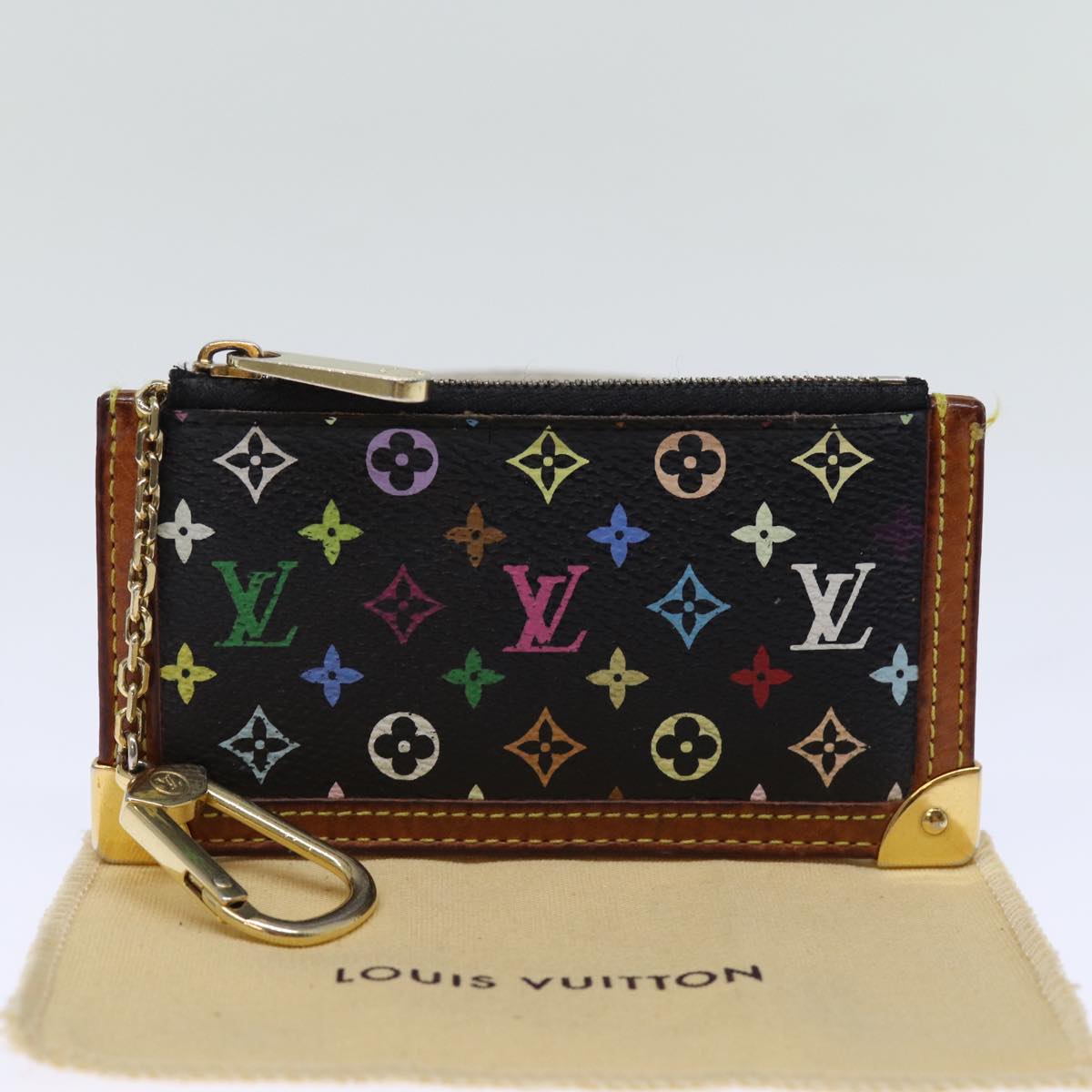 LOUIS VUITTON Monogram Multicolor Pochette Cles Purse Black M92654 Auth ki4471