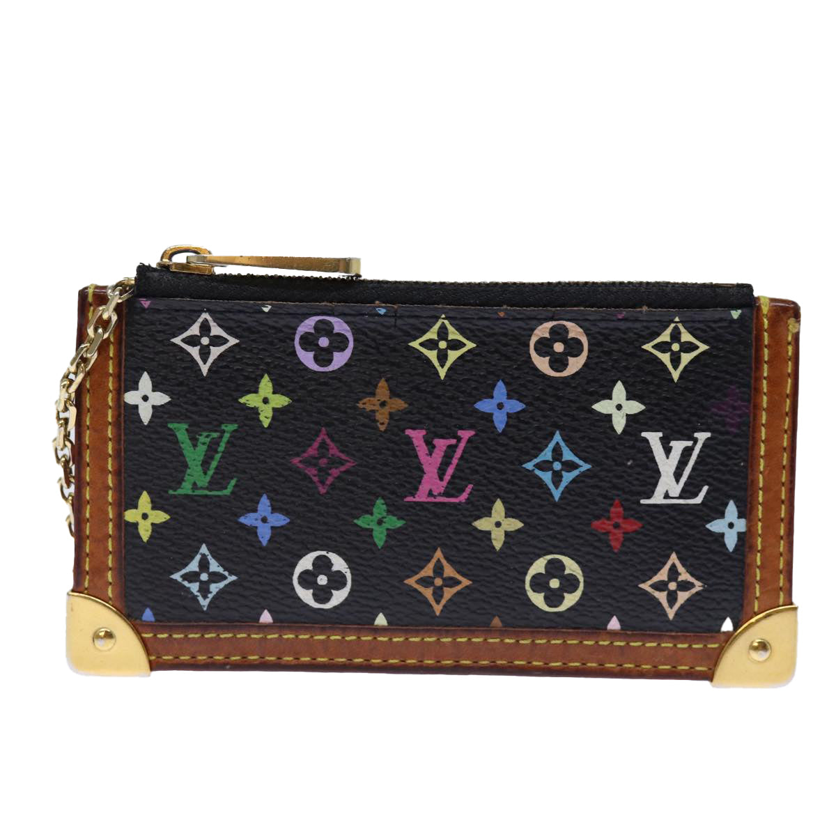 LOUIS VUITTON Monogram Multicolor Pochette Cles Purse Black M92654 Auth ki4471