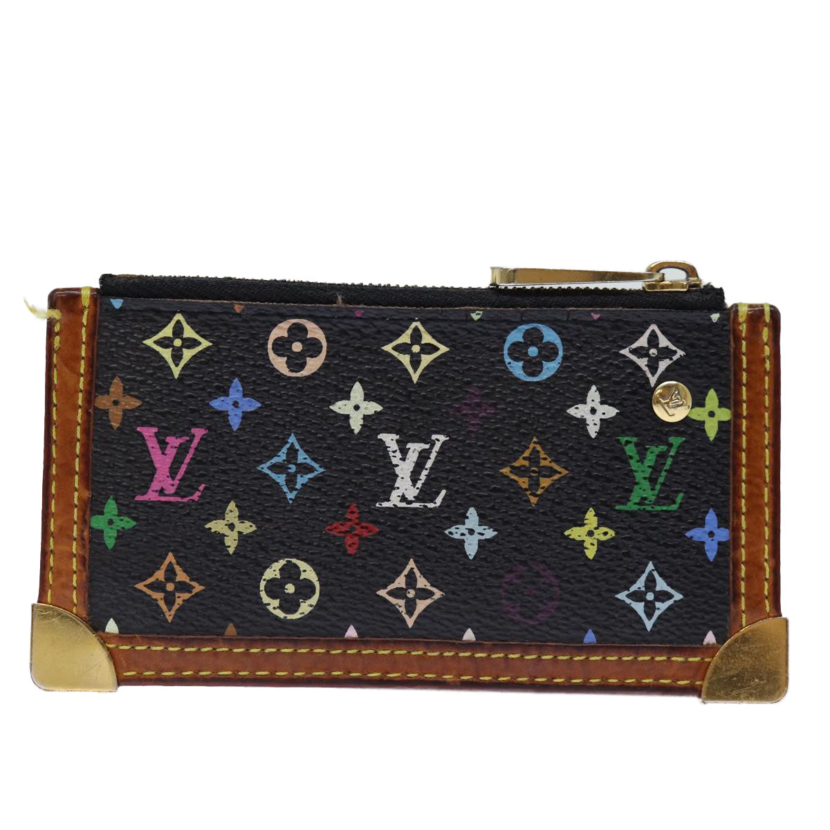 LOUIS VUITTON Monogram Multicolor Pochette Cles Purse Black M92654 Auth ki4471