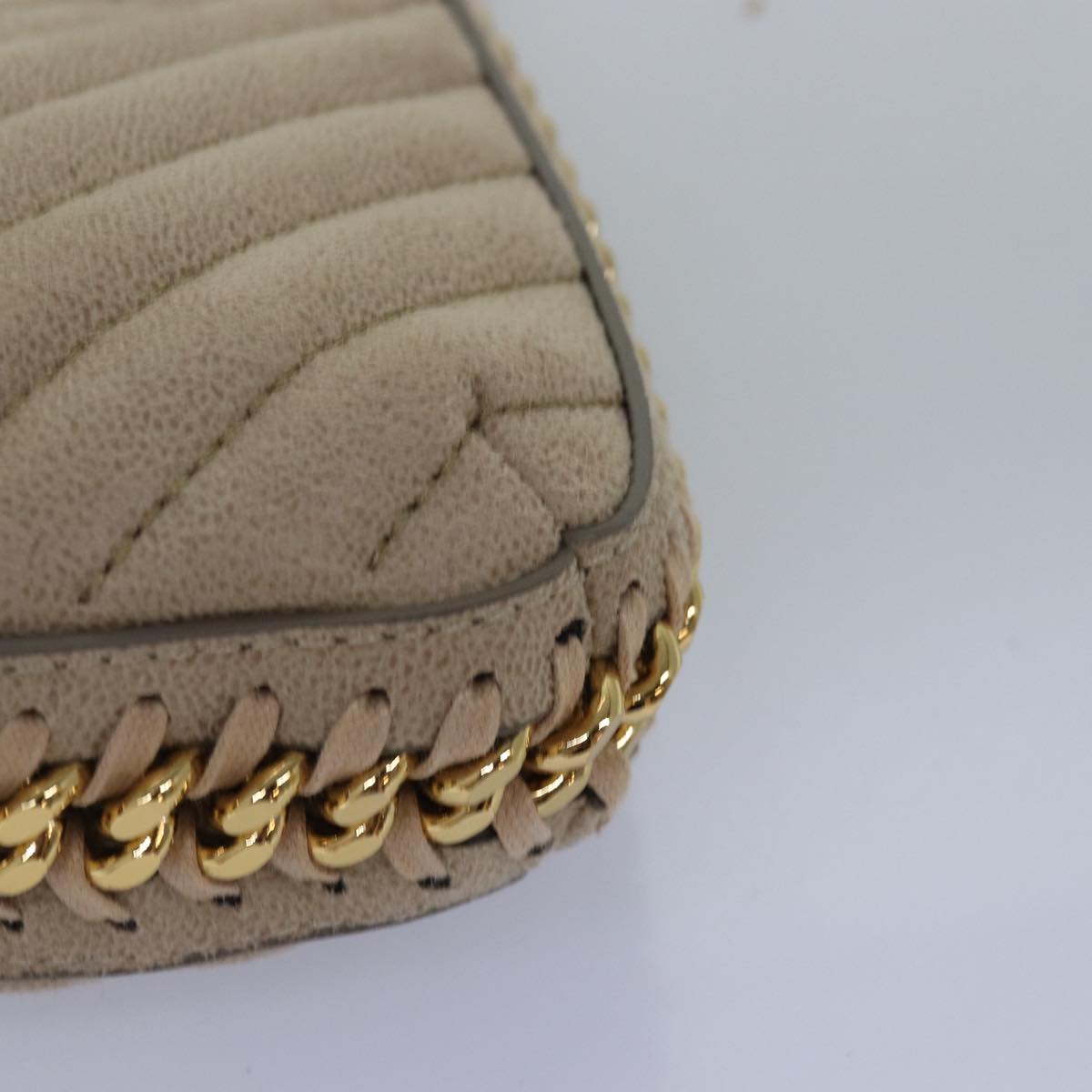 Stella MacCartney Chain Shoulder Bag Suede Beige Auth ki4488