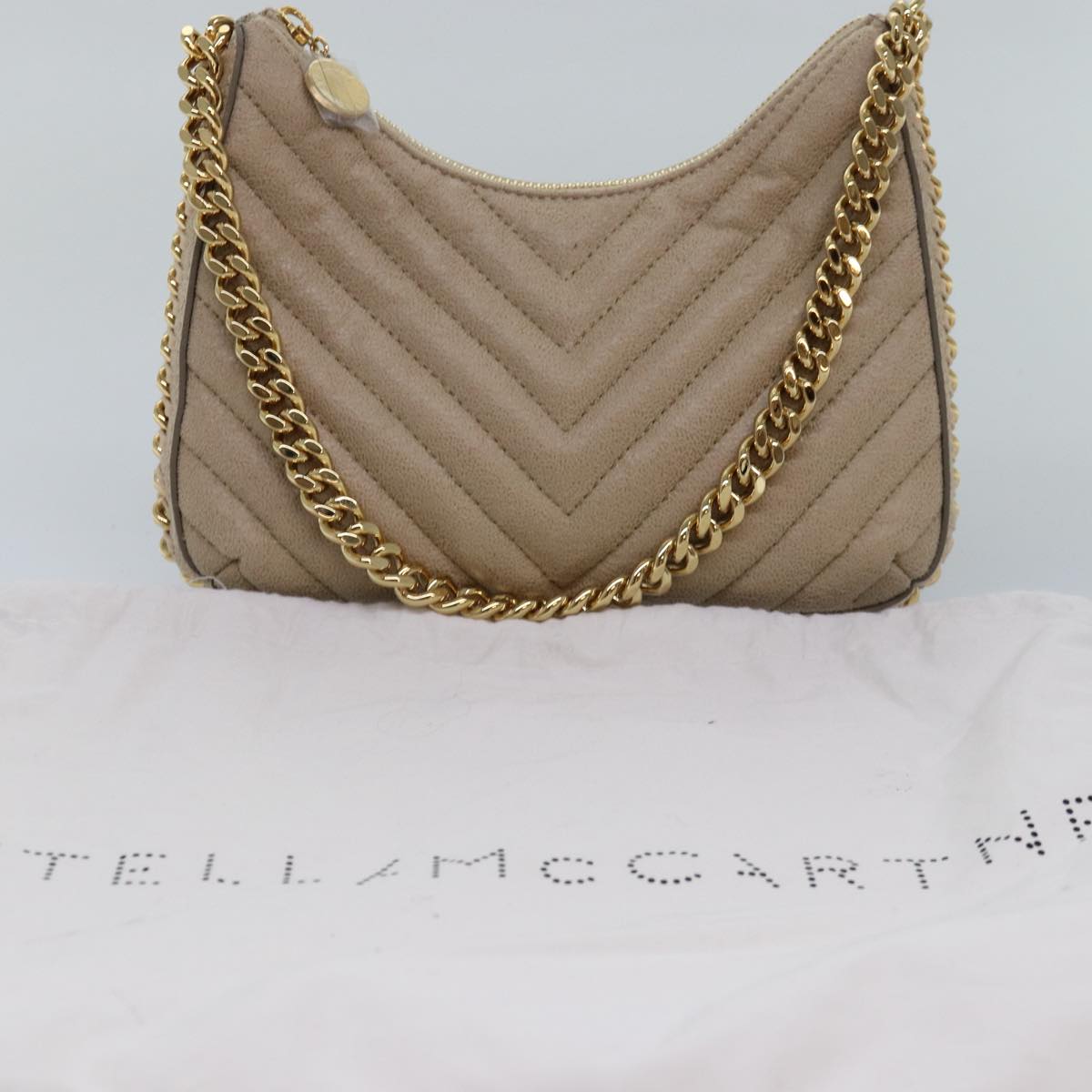 Stella MacCartney Chain Shoulder Bag Suede Beige Auth ki4488