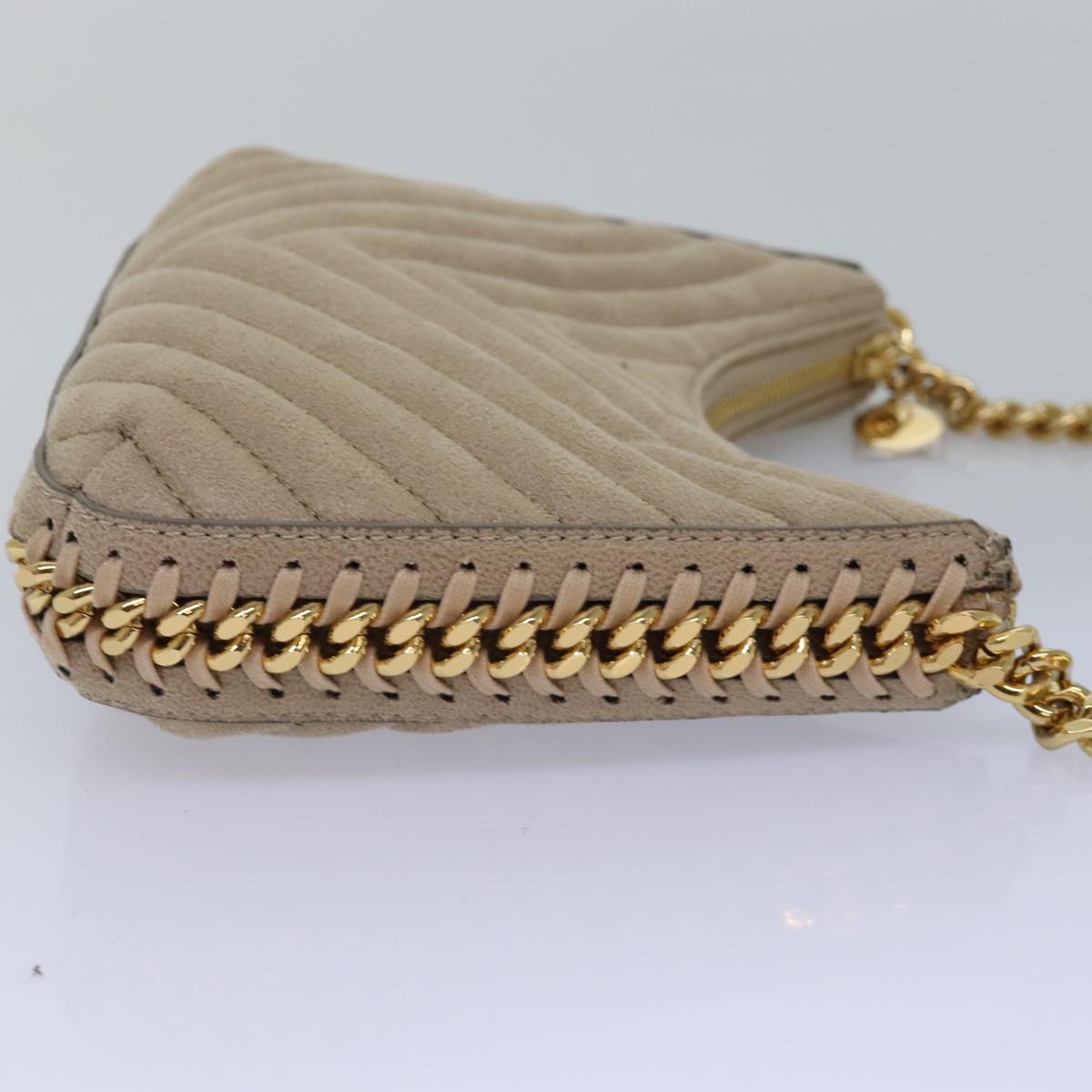 Stella MacCartney Chain Shoulder Bag Suede Beige Auth ki4488