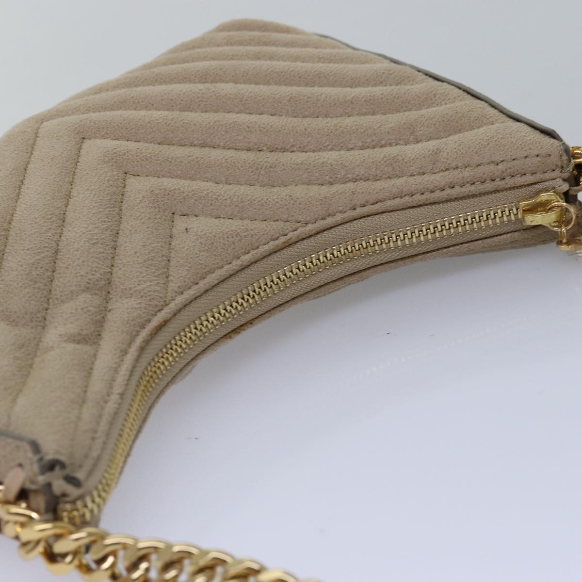 Stella MacCartney Chain Shoulder Bag Suede Beige Auth ki4488