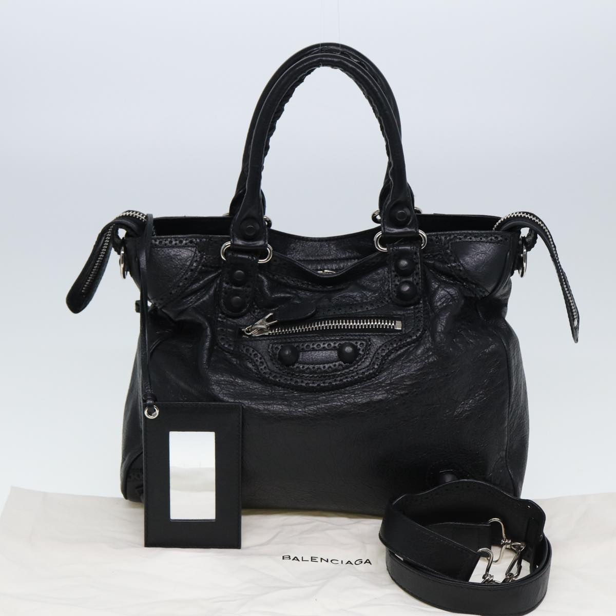 BALENCIAGA The City Hand Bag Leather 2way Black 258045 Auth ki4577