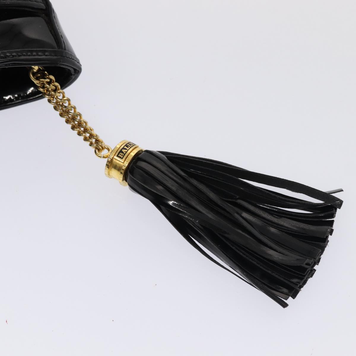 BALLY Chain Fringe Shoulder Bag Enamel Black Auth ki4592