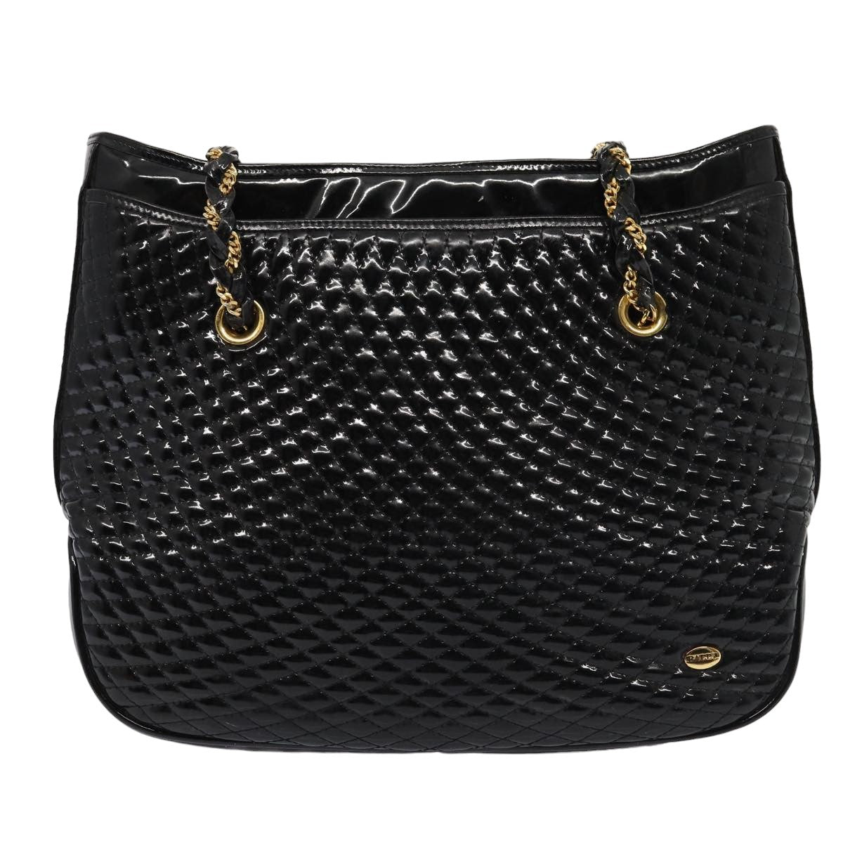 BALLY Chain Fringe Shoulder Bag Enamel Black Auth ki4592