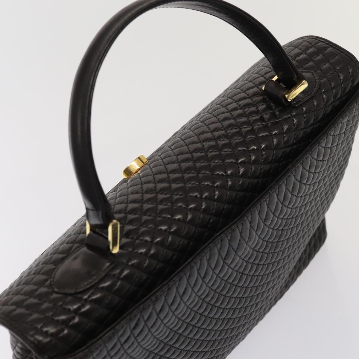 BALLY Hand Bag Leather Black Auth ki4593