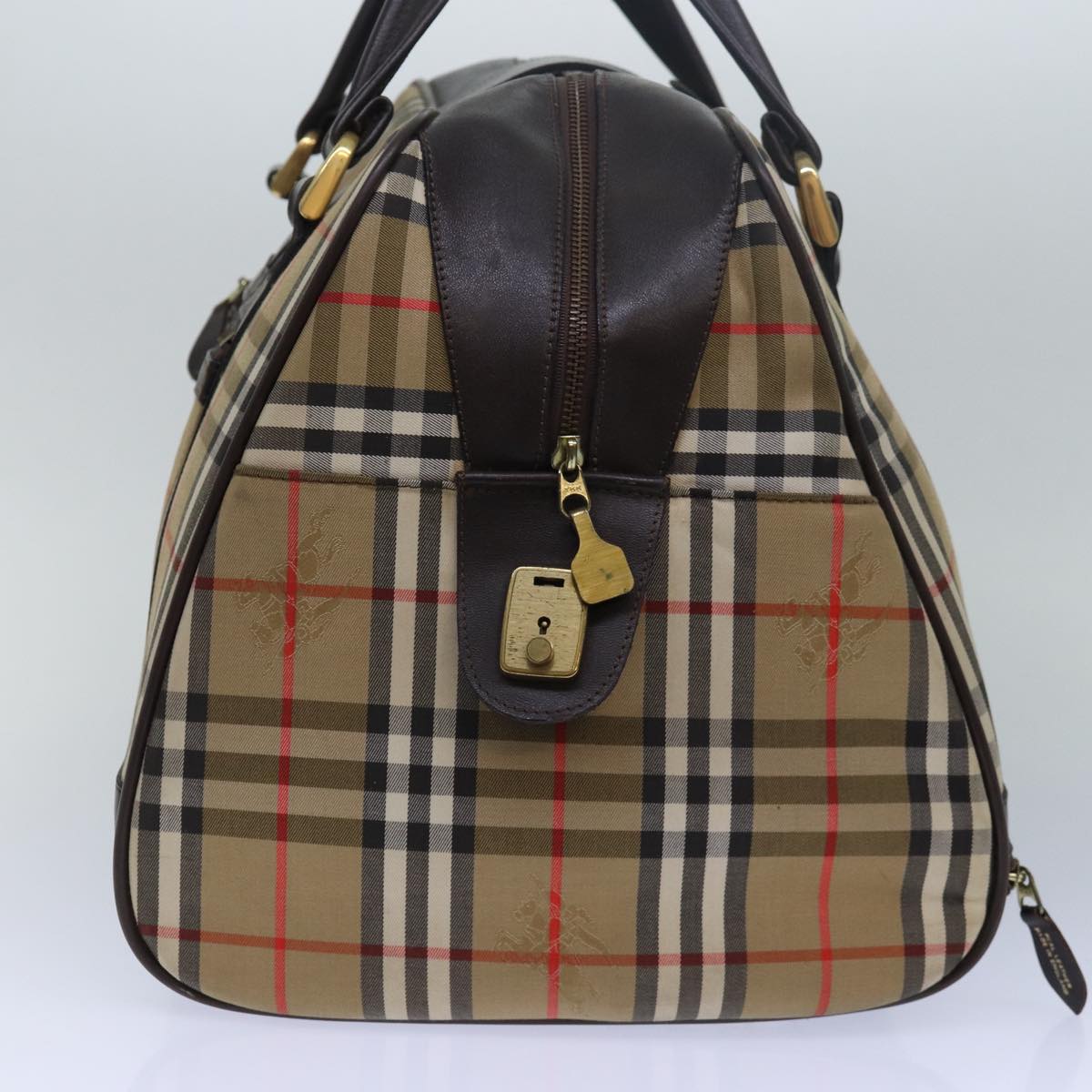 Burberrys Nova Check Boston Bag Canvas Brown Beige Auth ki4621