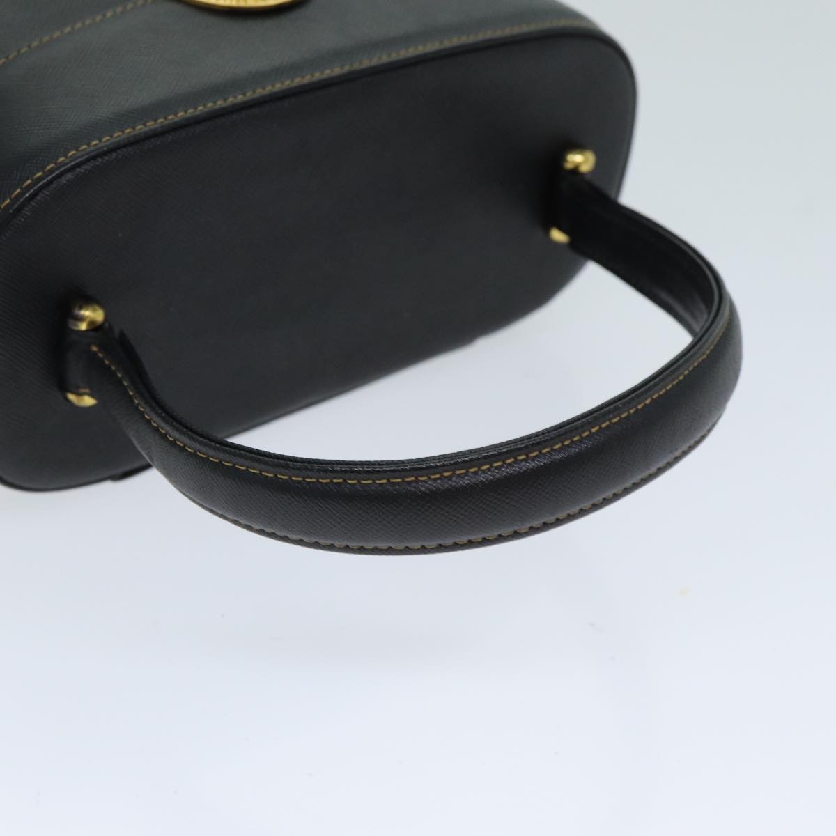 VALENTINO Hand Bag Safiano leather Black Auth ki4640