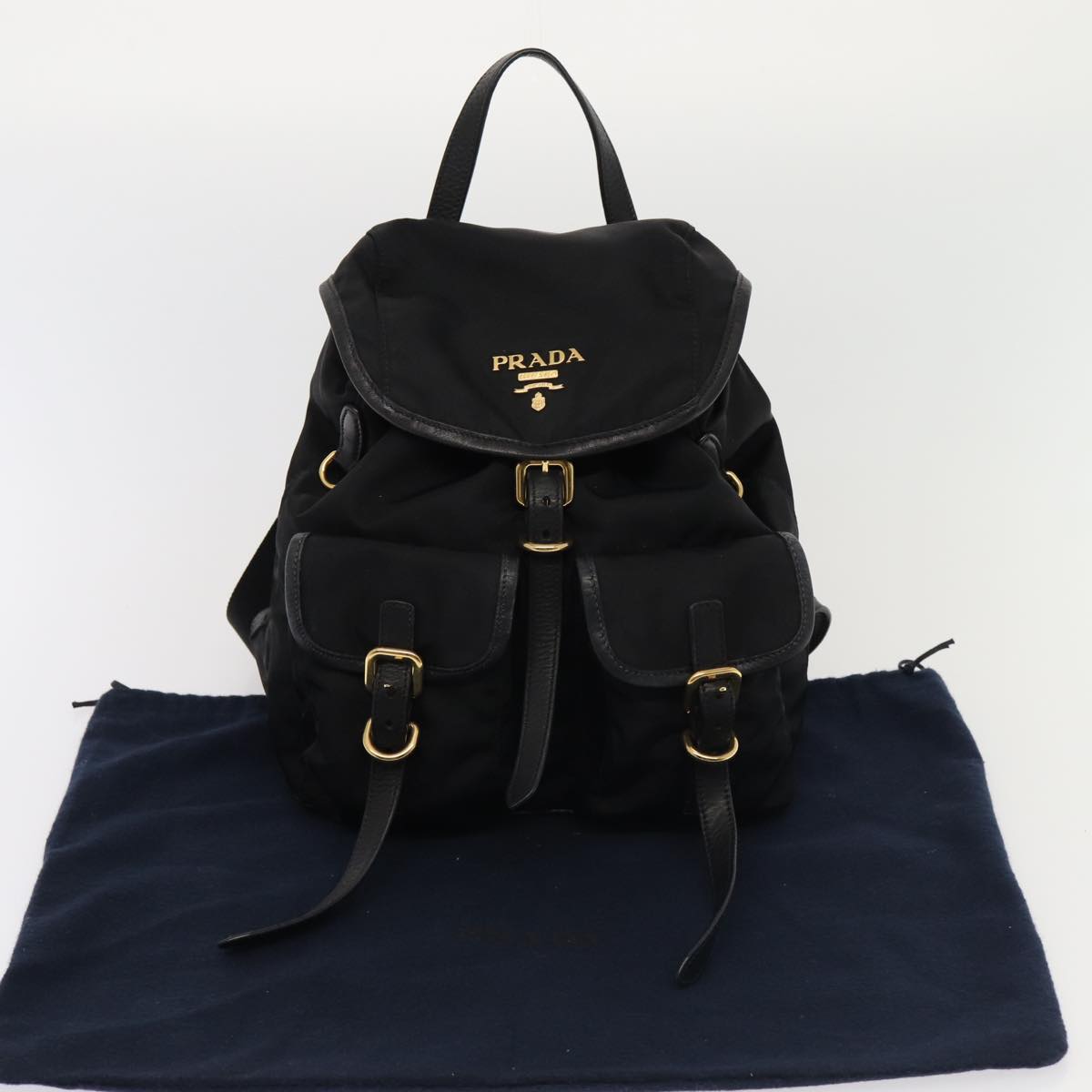 PRADA Backpack Nylon Leather Black Auth ki4650