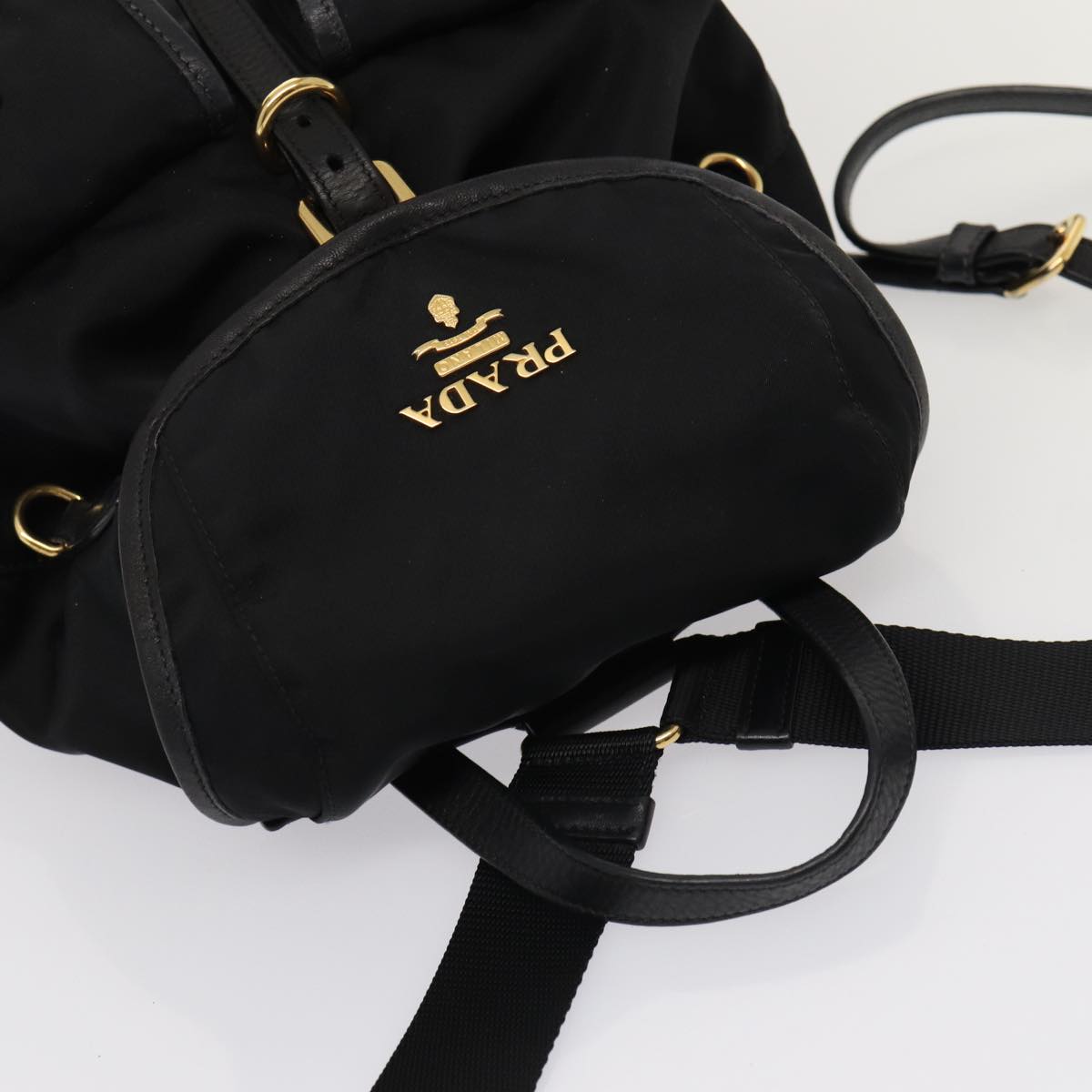 PRADA Backpack Nylon Leather Black Auth ki4650