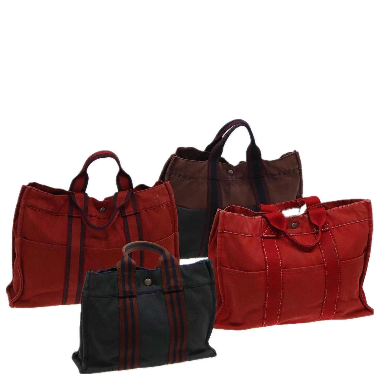 HERMES Fourre Tout Hand Bag Canvas 5Set Brown Red black Auth ki4656