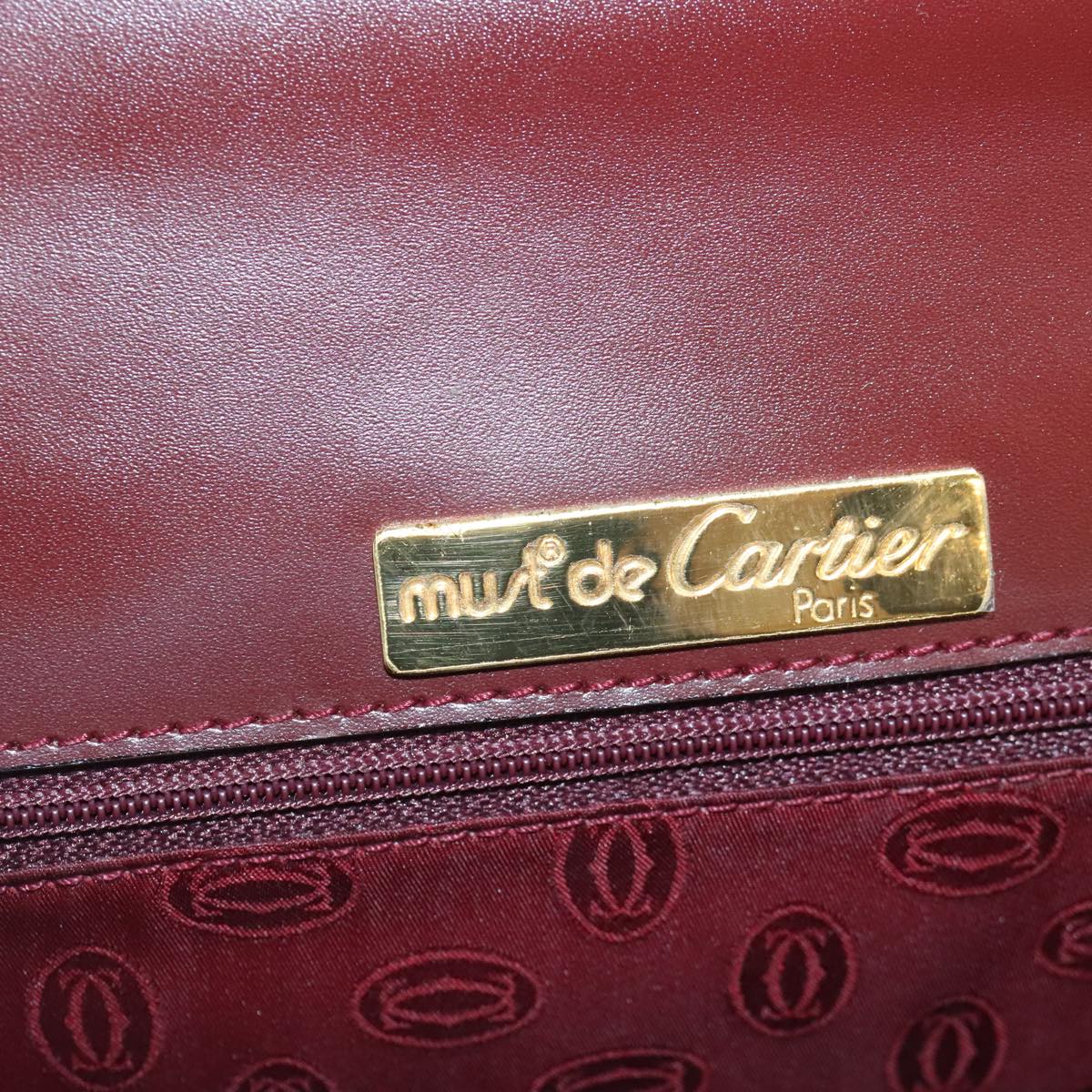 CARTIER Must Line Hand Bag Leather Bordeaux Auth ki4679