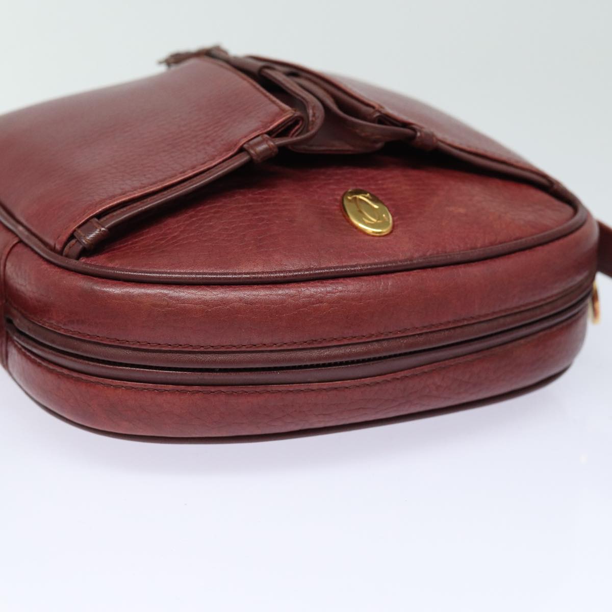 CARTIER Must Line Shoulder Bag Leather Bordeaux Auth ki4680