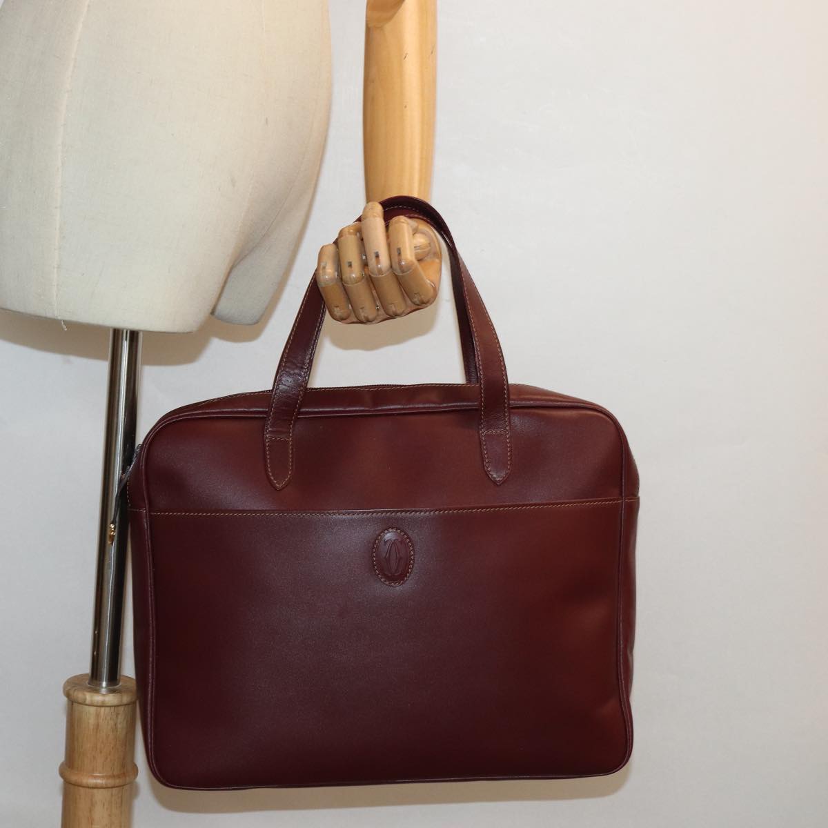 CARTIER Must Line Hand Bag Leather Bordeaux Auth ki4682