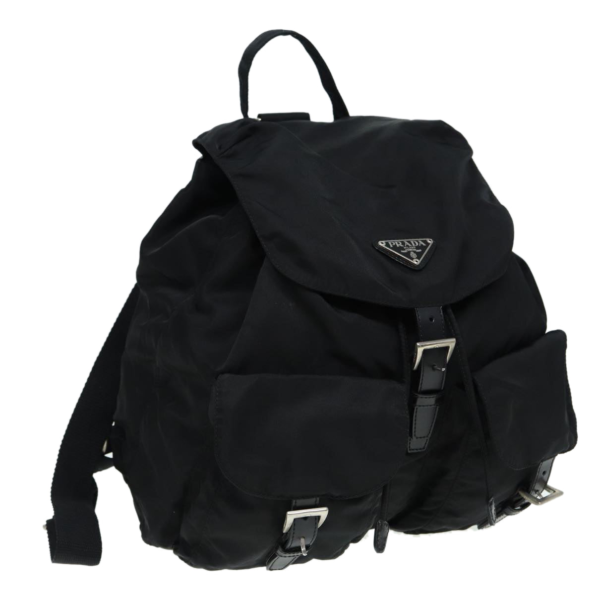 PRADA Backpack Nylon Black Silver Auth ki4696