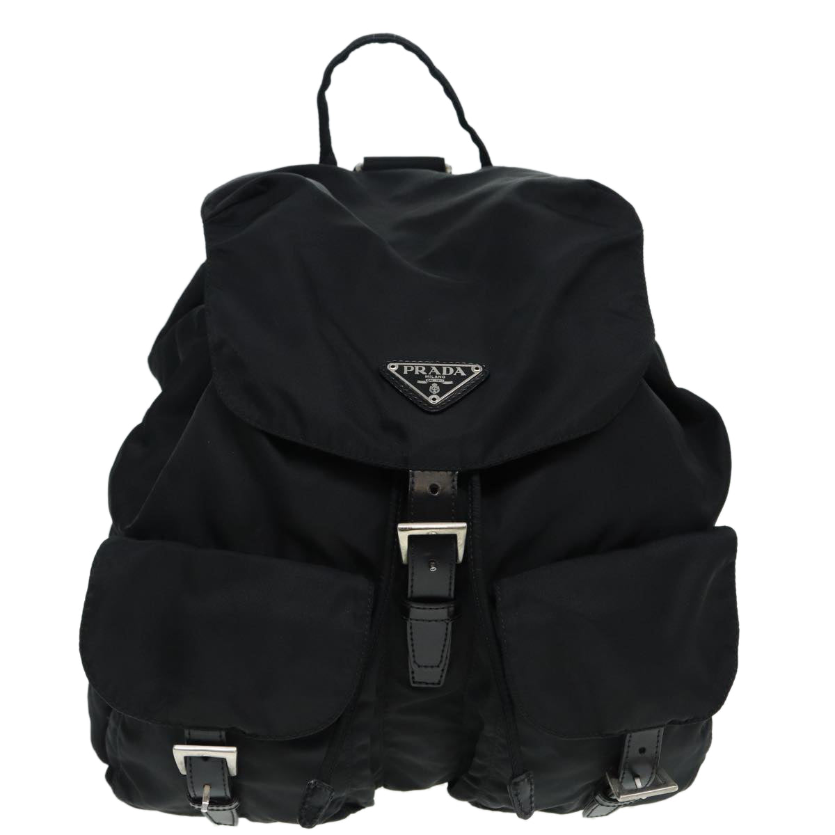 PRADA Backpack Nylon Black Silver Auth ki4696