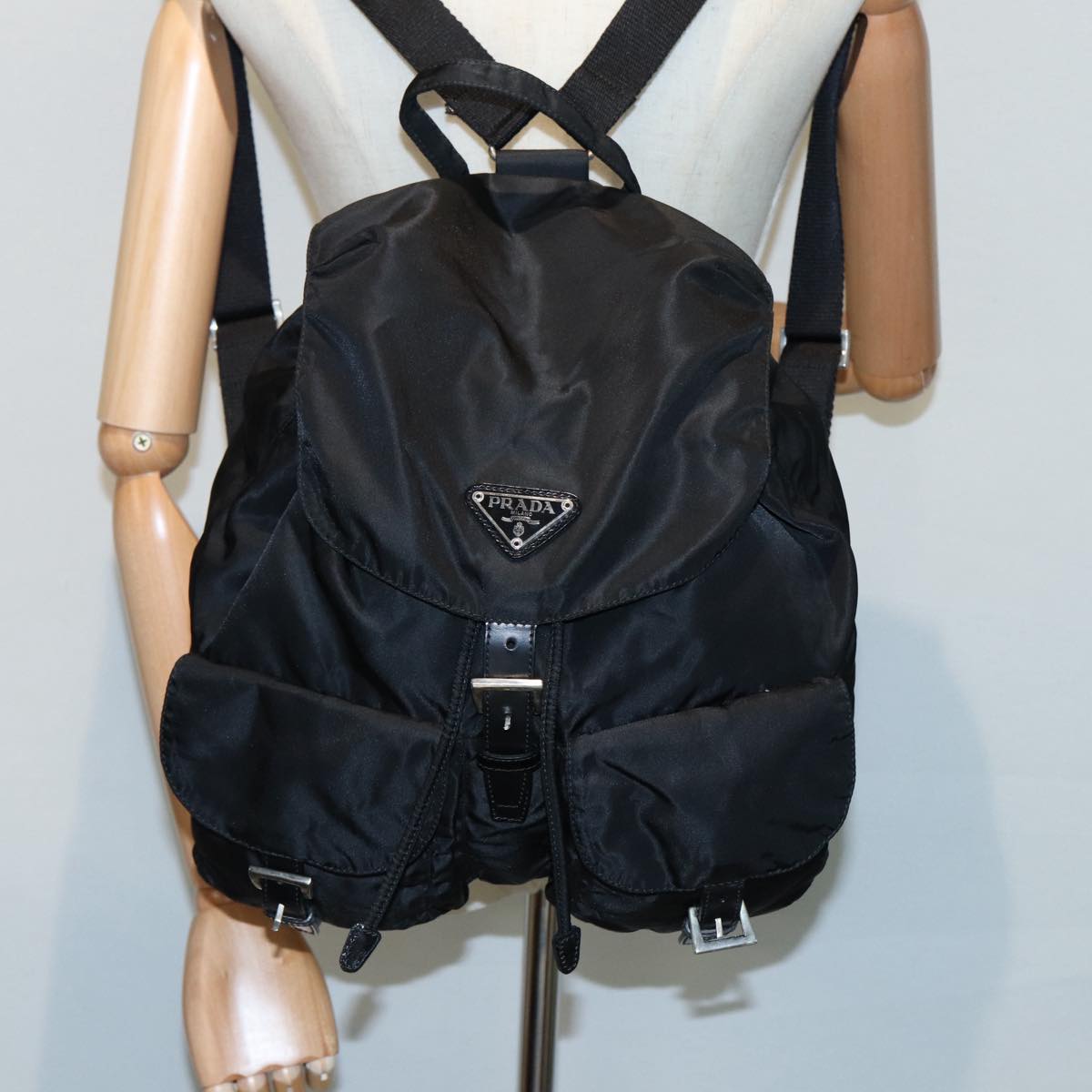 PRADA Backpack Nylon Black Silver Auth ki4696