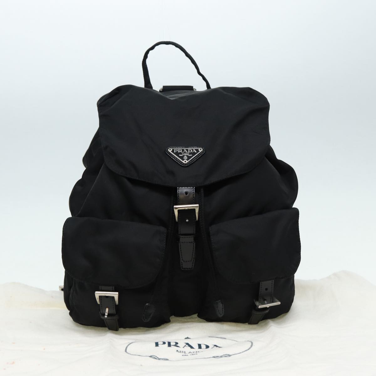 PRADA Backpack Nylon Black Silver Auth ki4696