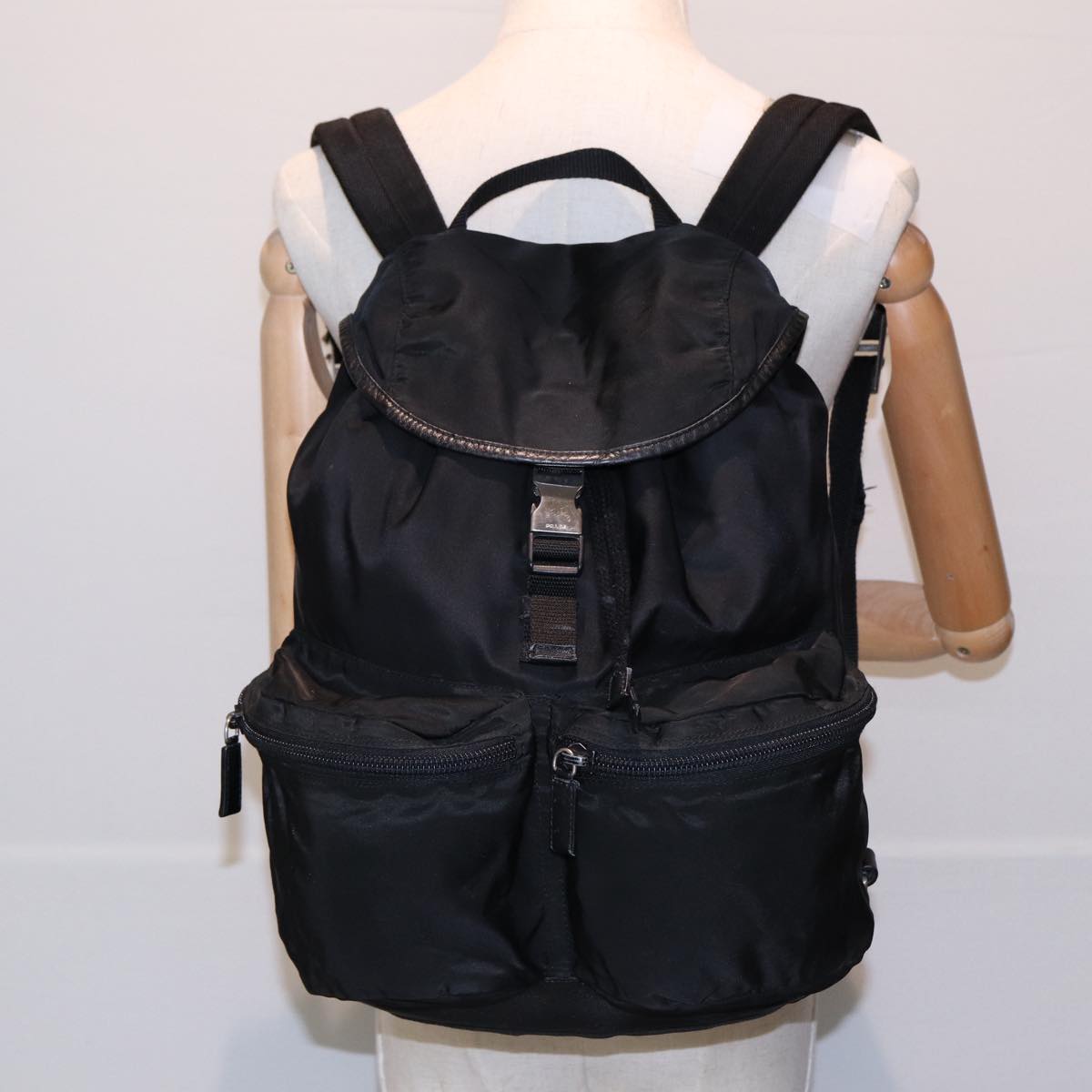 PRADA Backpack Nylon Black Silver Auth ki4718