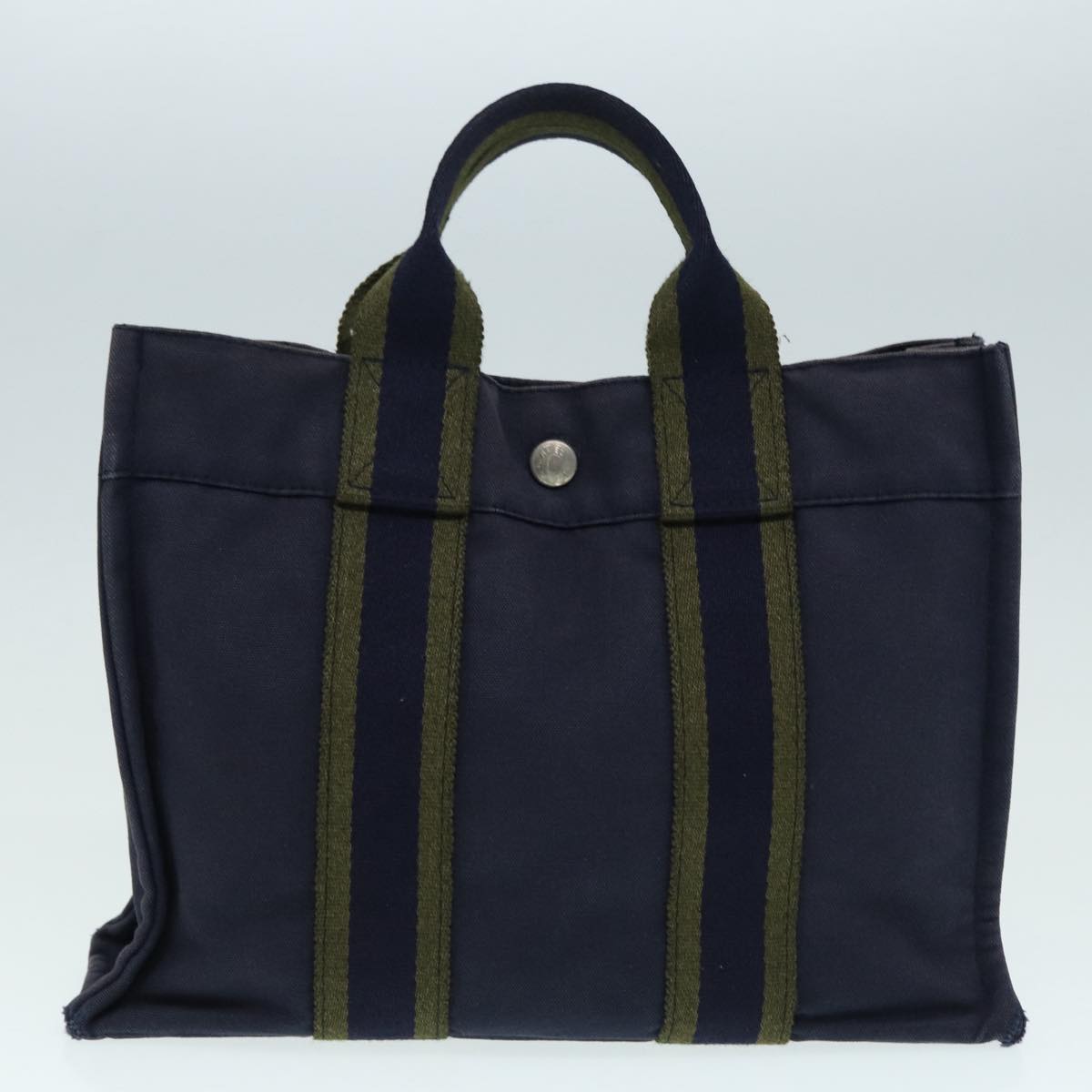 HERMES Fourre Tout Hand Bag Canvas 5Set Brown Navy gray Auth ki4762