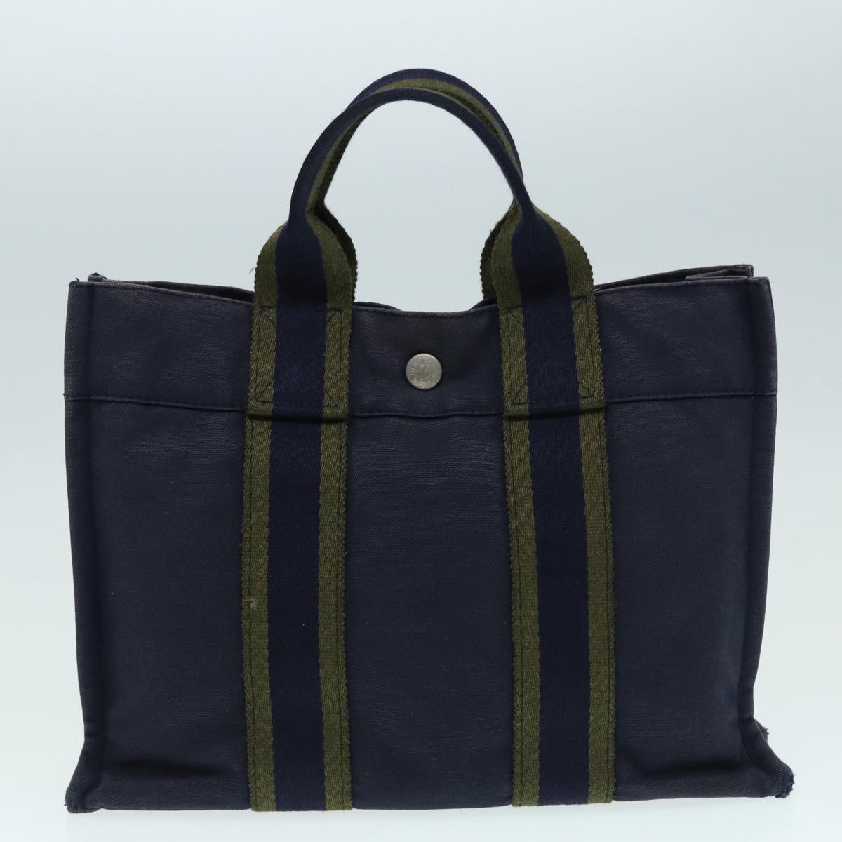 HERMES Fourre Tout Hand Bag Canvas 5Set Brown Navy gray Auth ki4762