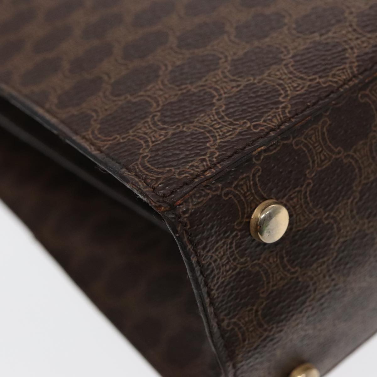 CELINE Macadam Canvas Shoulder Bag PVC Leather Brown Gold Auth ki4788