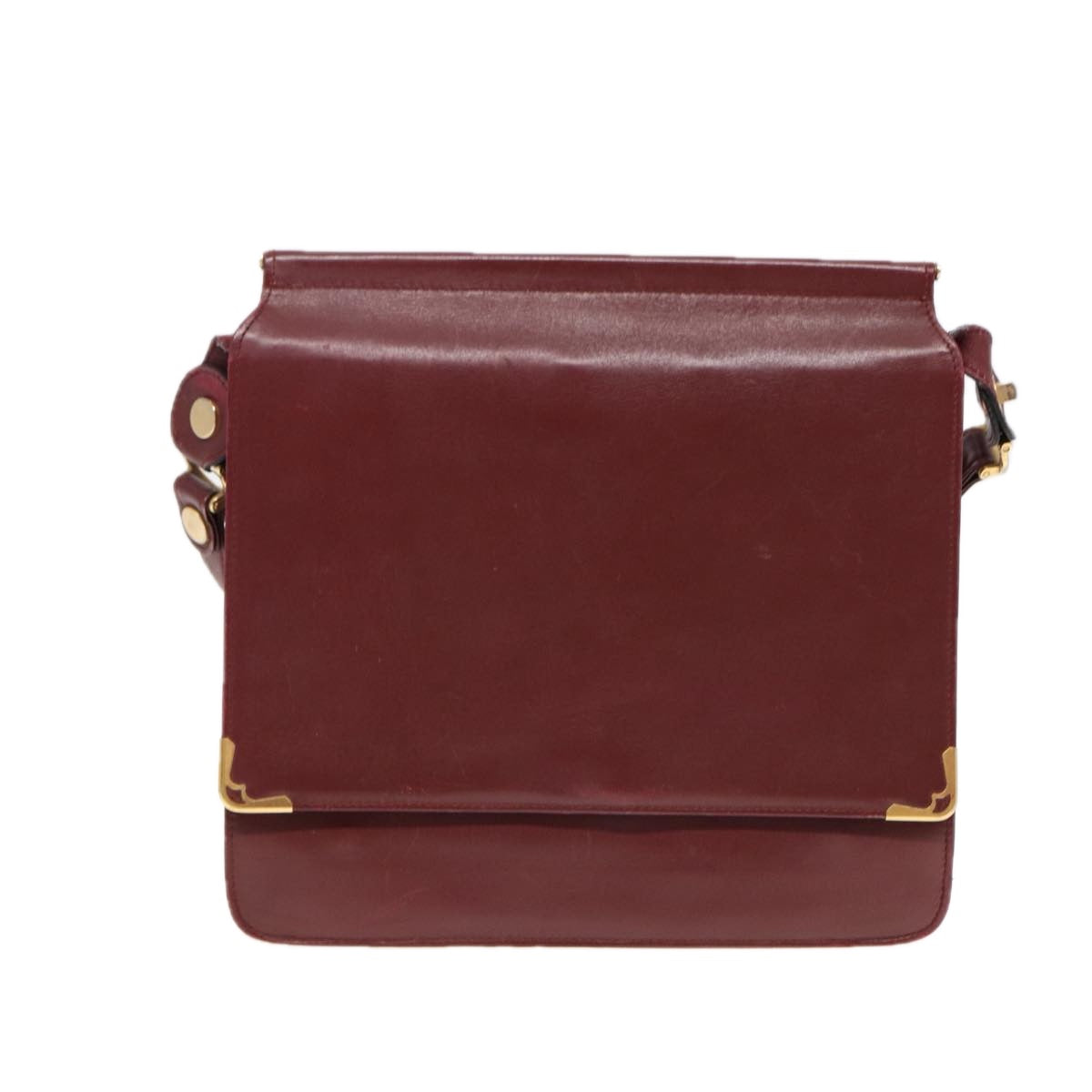 CARTIER Shoulder Bag Leather Bordeaux Gold Auth ki4792