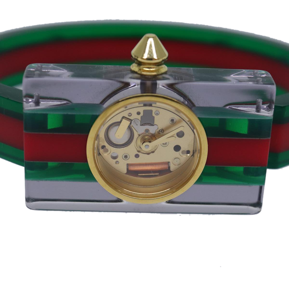 GUCCI Skeleton Web Sherry Line Watches plastic Red Green Auth ki4839