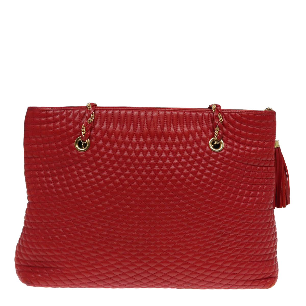 BALLY Matelasse Chain Shoulder Bag Leather Red Gold Auth ki4874