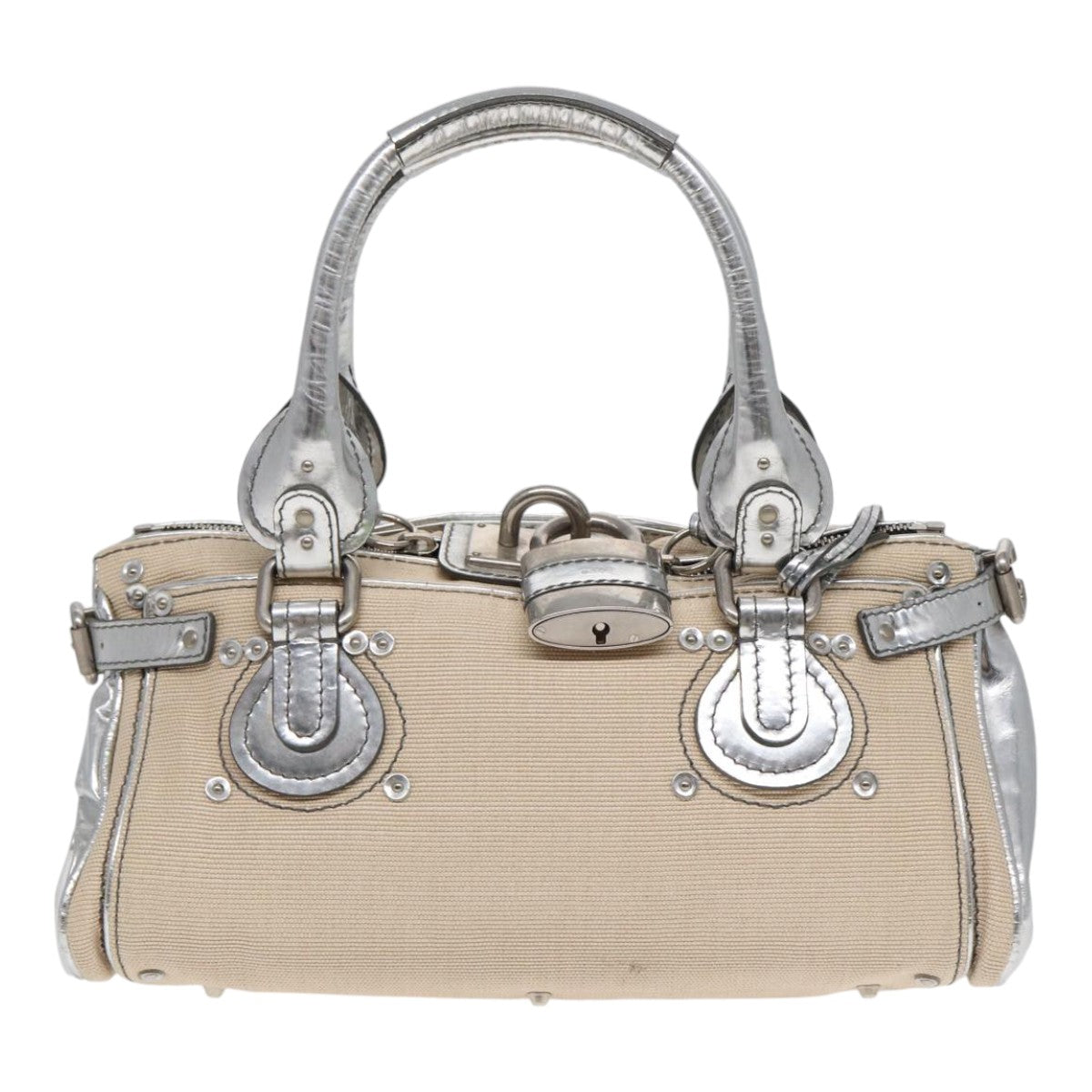 Chloe Paddington Hand Bag Canvas Leather Beige Silver Auth ki4883