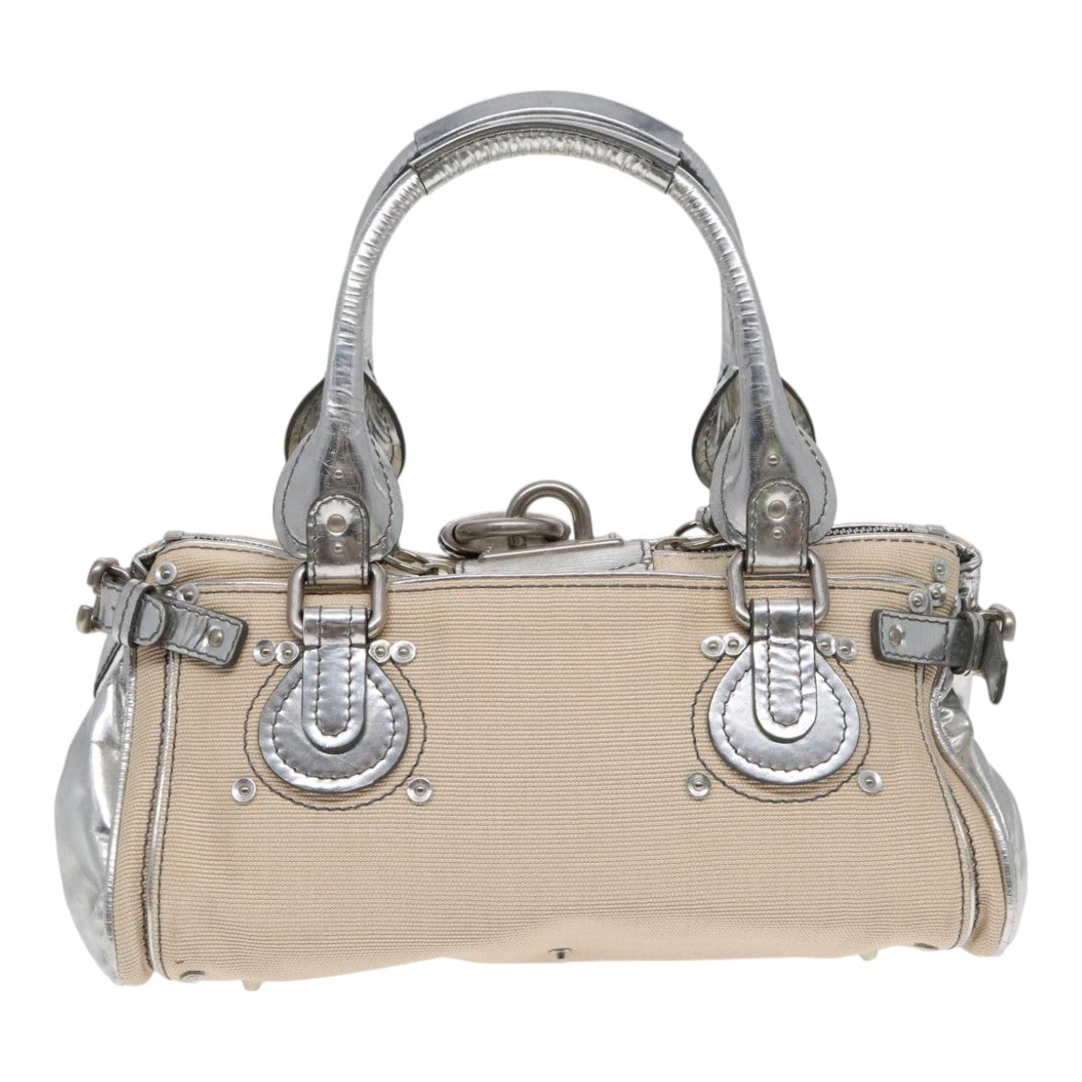 Chloe Paddington Hand Bag Canvas Leather Beige Silver Auth ki4883