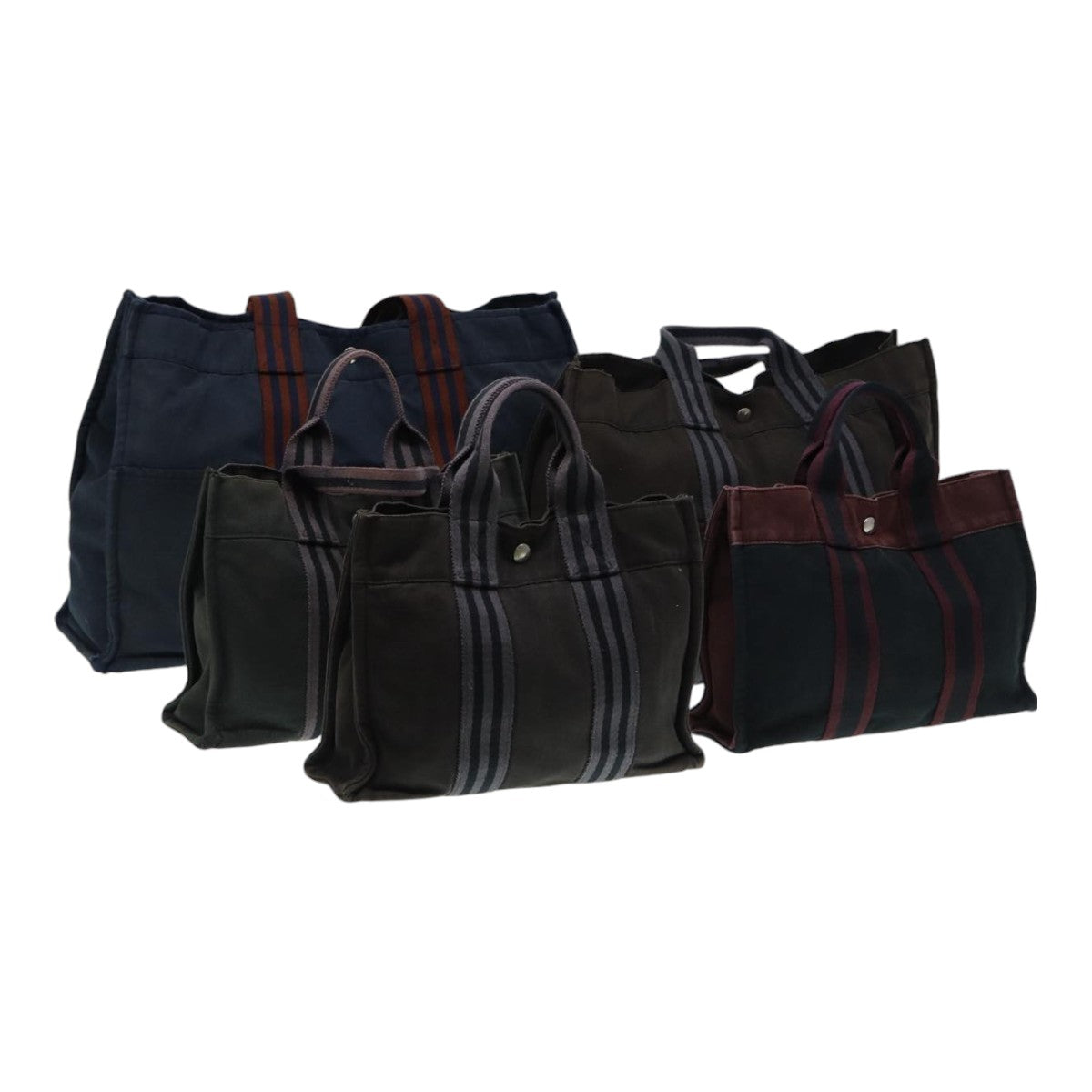 HERMES Fourre Tout Tote Bag Canvas 5Set Brown Navy black Auth ki4886