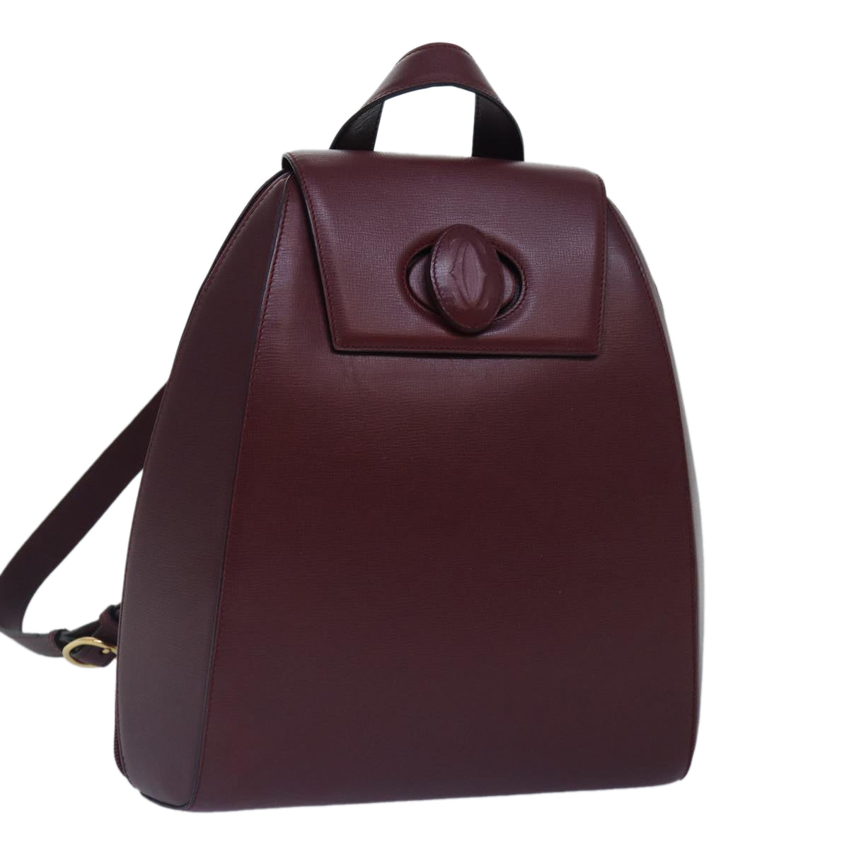 CARTIER Backpack Leather Bordeaux Gold Auth ki4887