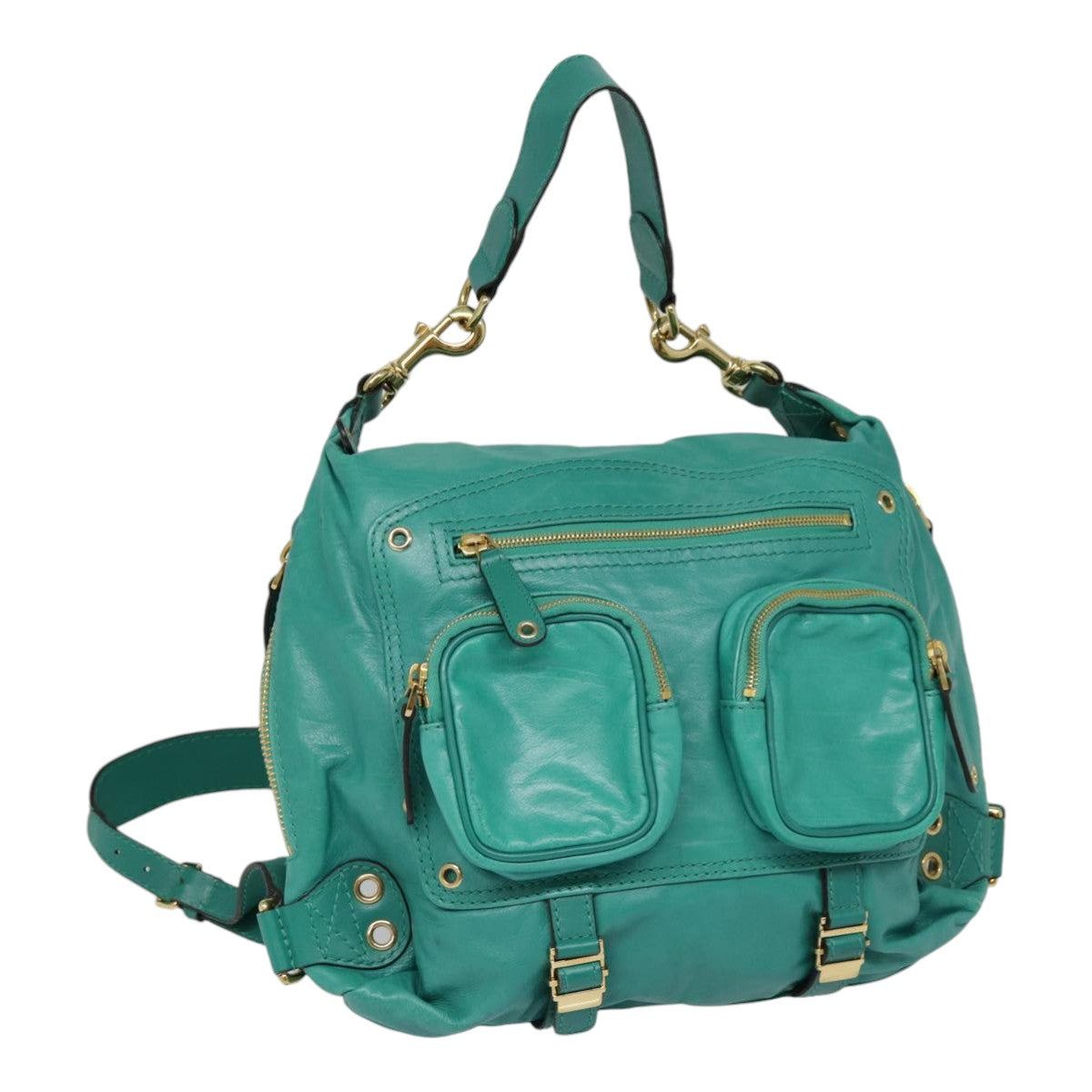 GUCCI Backpack Leather Green Gold Auth ki4889