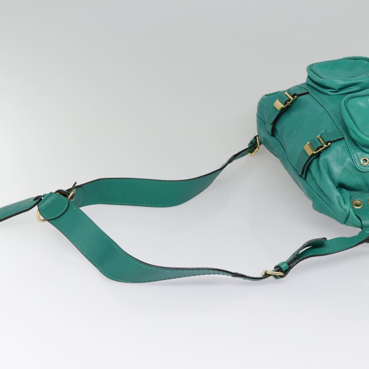 GUCCI Backpack Leather Green Gold Auth ki4889