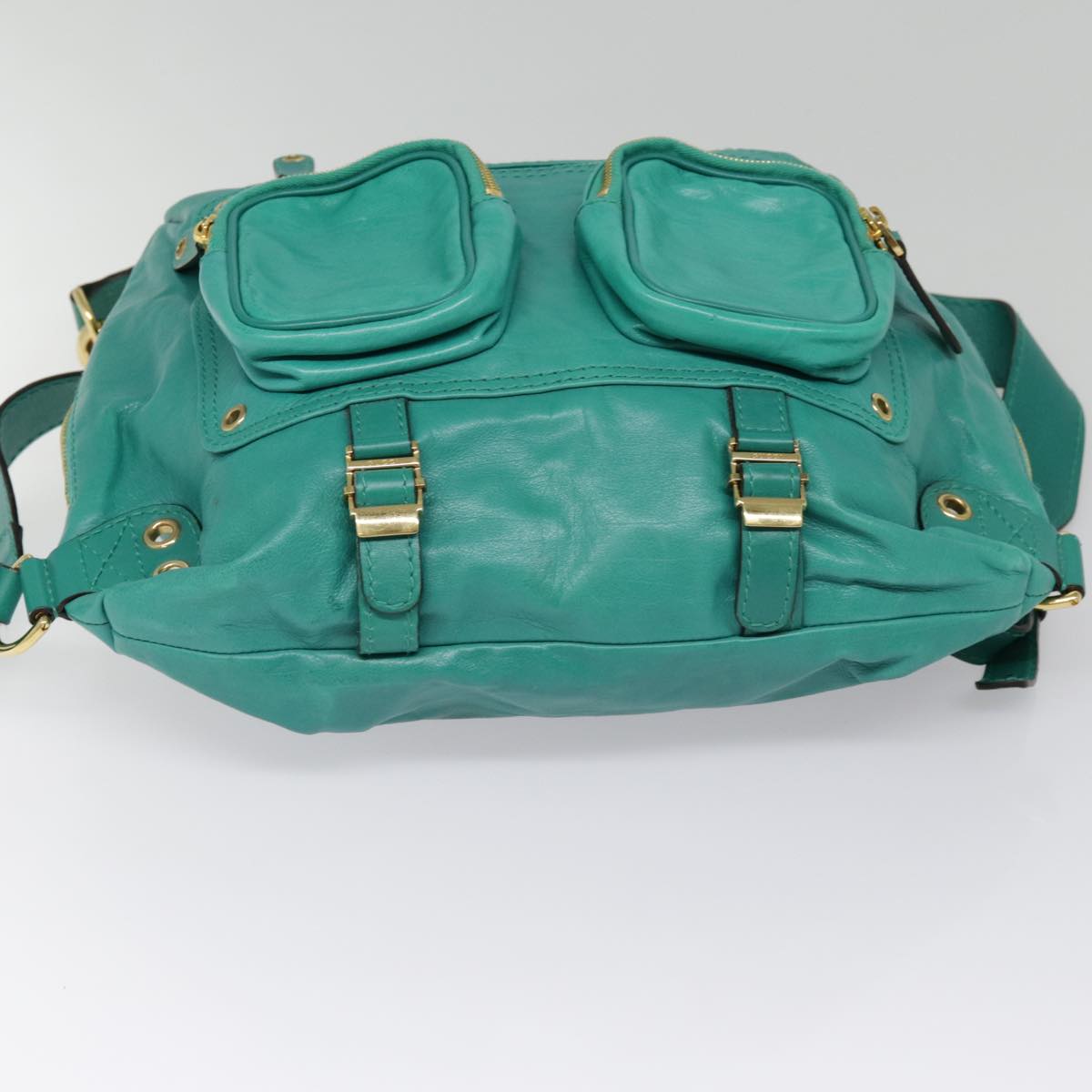 GUCCI Backpack Leather Green Gold Auth ki4889