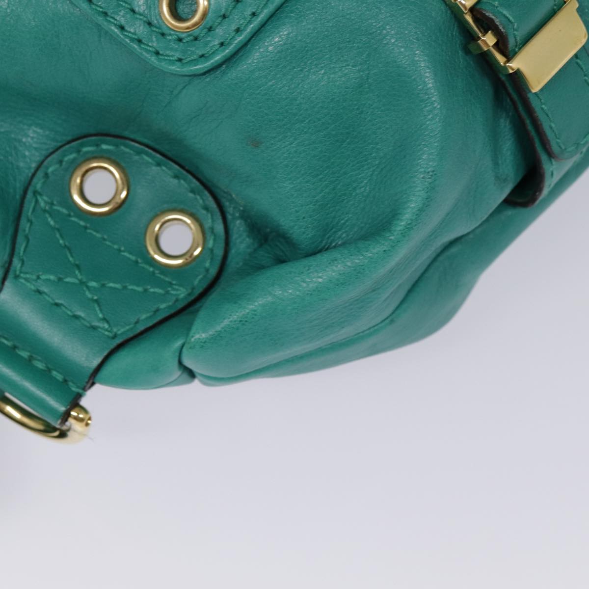 GUCCI Backpack Leather Green Gold Auth ki4889